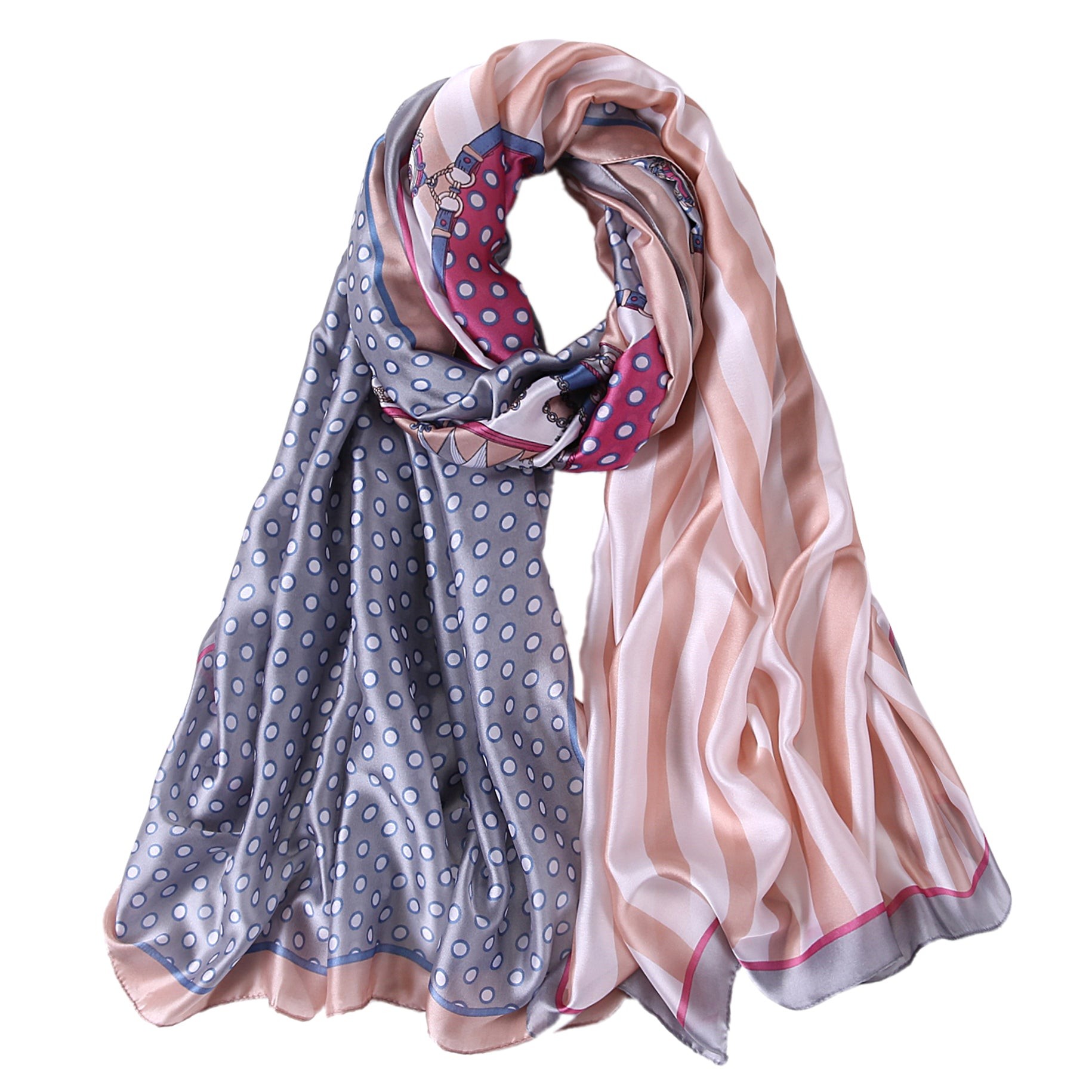 Étole de Soie Pale Pink Point Beige 100% Soie 180x90cm