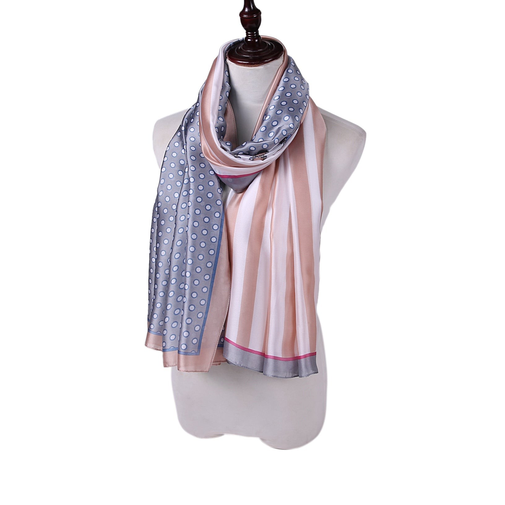 Étole de Soie Pale Pink Point Beige 100% Soie 180x90cm