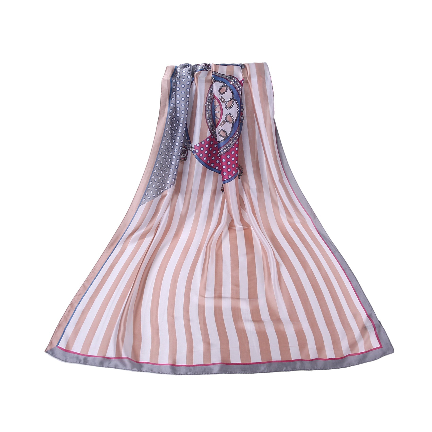 Étole de Soie Pale Pink Point Beige 100% Soie 180x90cm