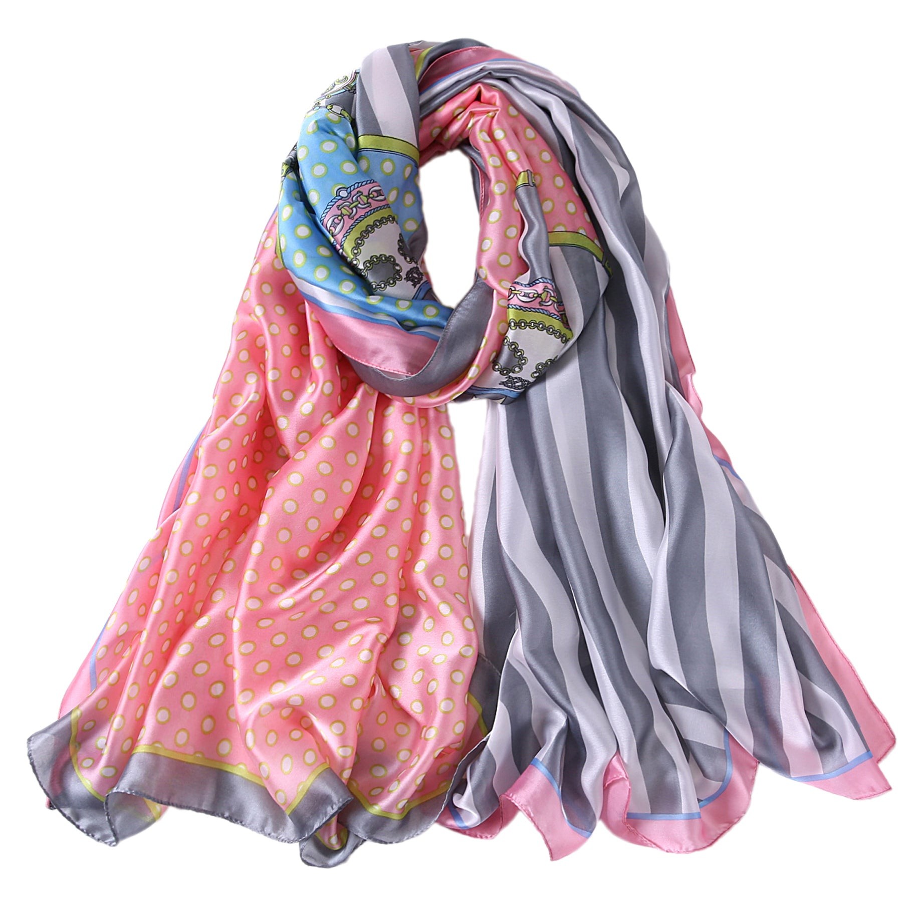 Étole de Soie Pink Grey Point Rose 100% Soie 180x90cm