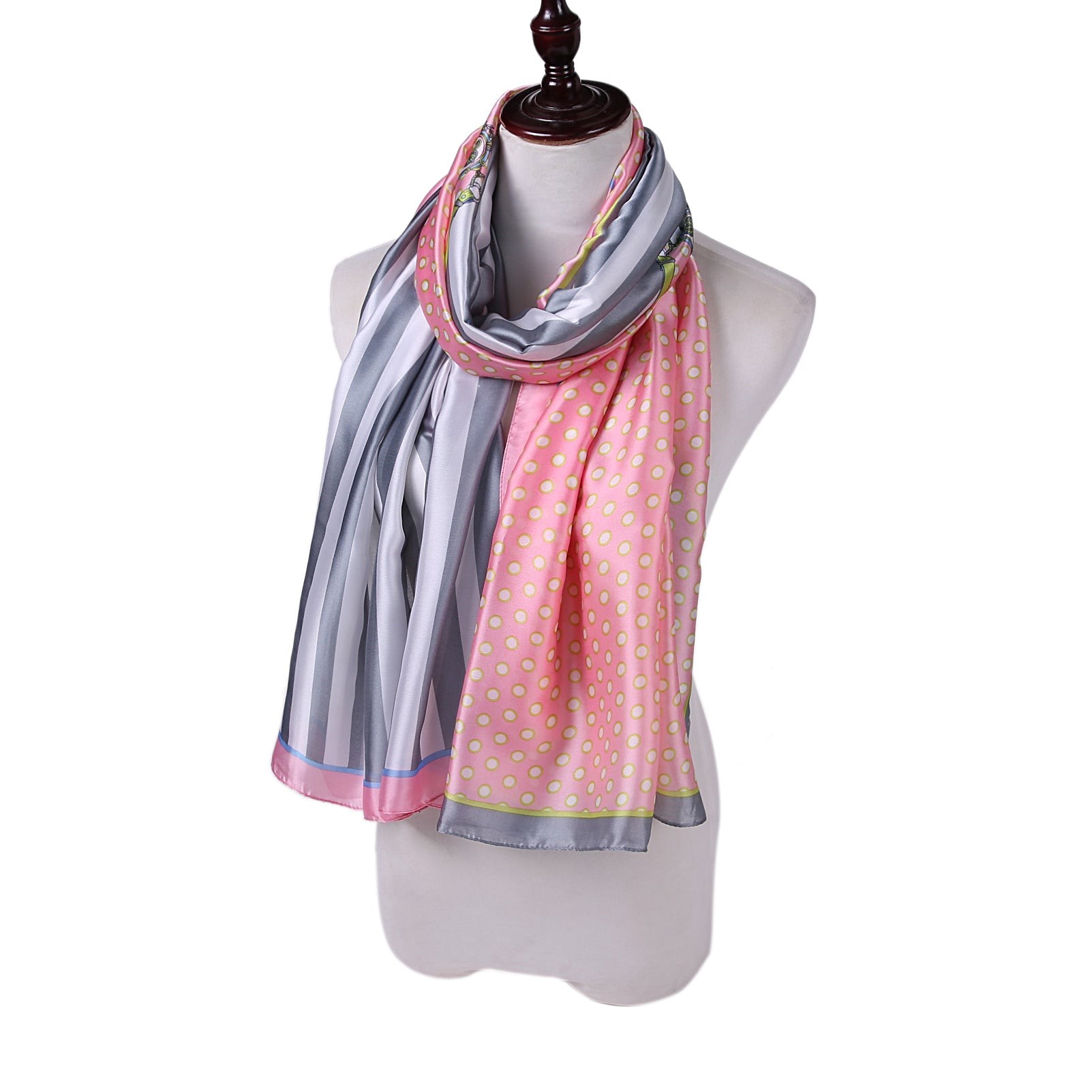 Étole de Soie Pink Grey Point Rose 100% Soie 180x90cm