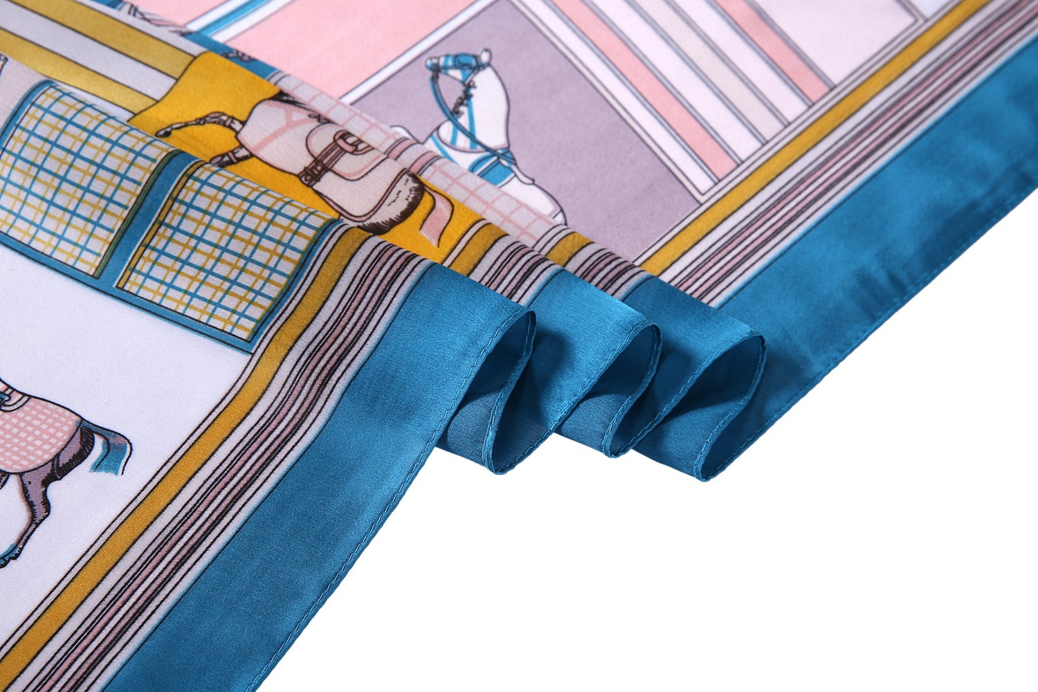 Étole de Soie Pink Horse Bleu 100% Soie 180x90cm