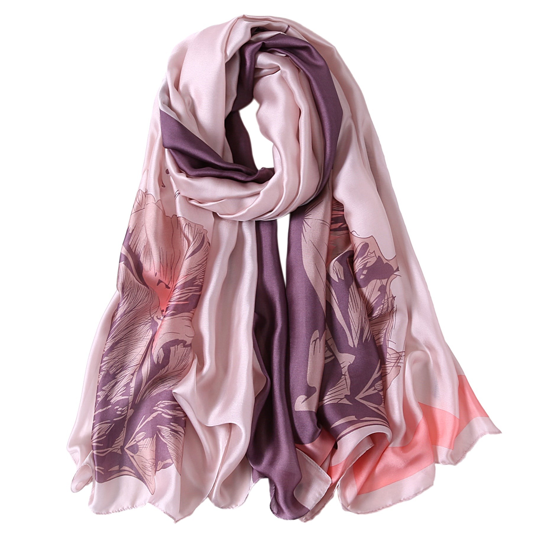 Étole de Soie Purple Flower Lulu Rose 100% Soie 180x90cm