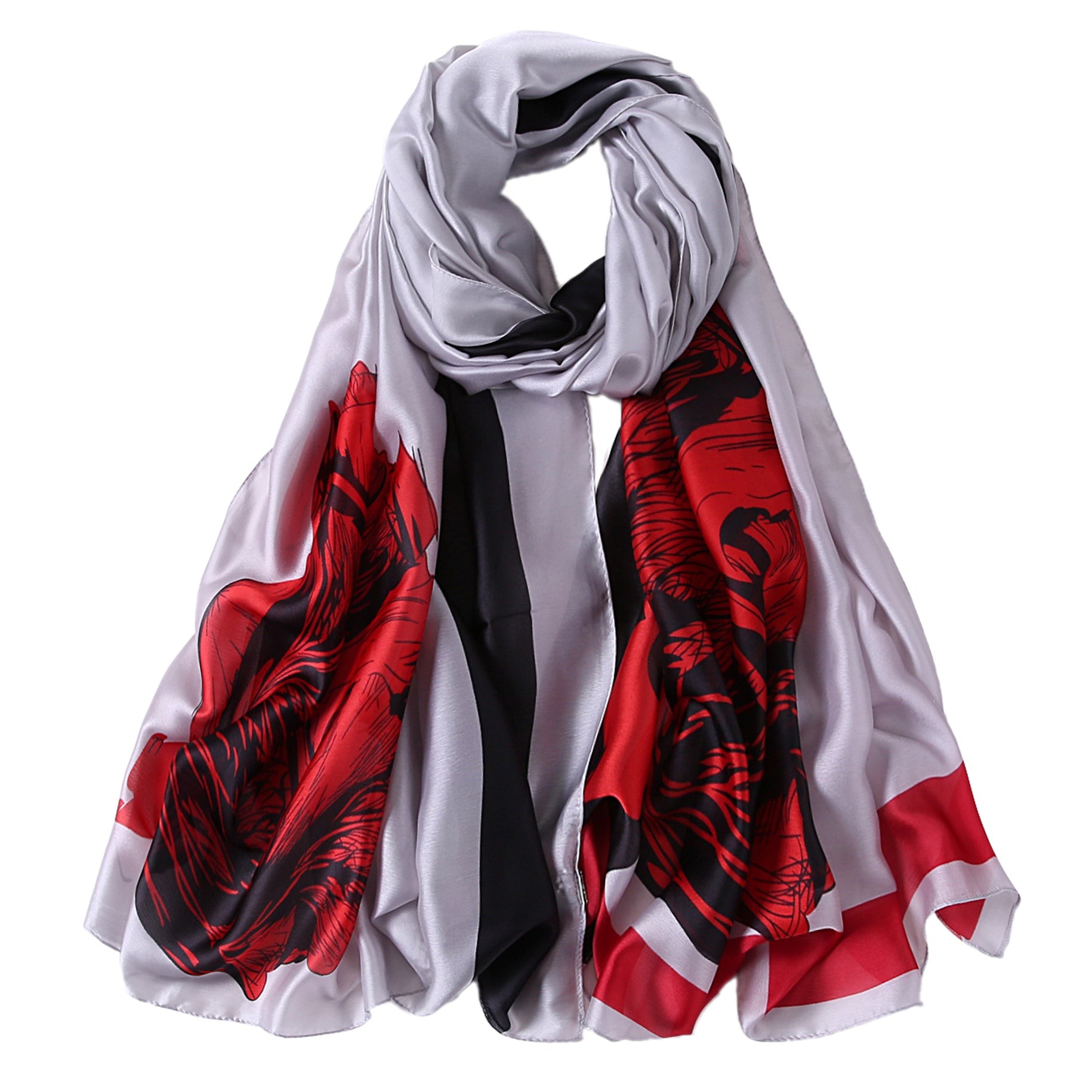 Étole de Soie Red Flower Lulu Rouge 100% Soie 180x90cm