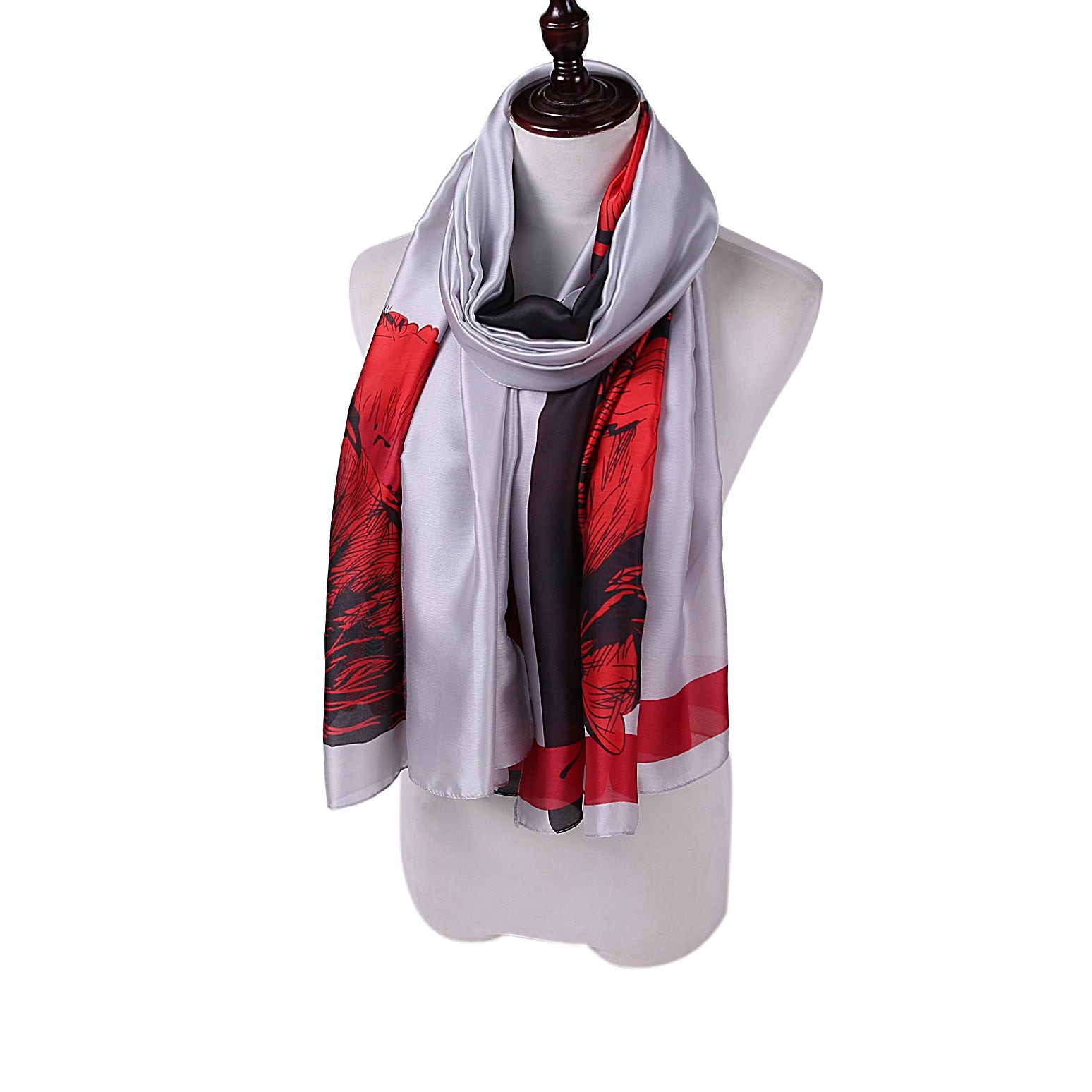 Étole de Soie Red Flower Lulu Rouge 100% Soie 180x90cm