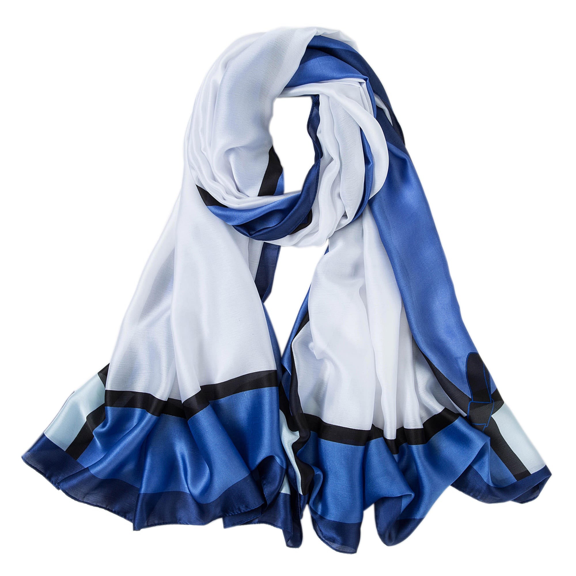 Étole de Soie White Blue Florina Bleu 100% Soie 180x90cm