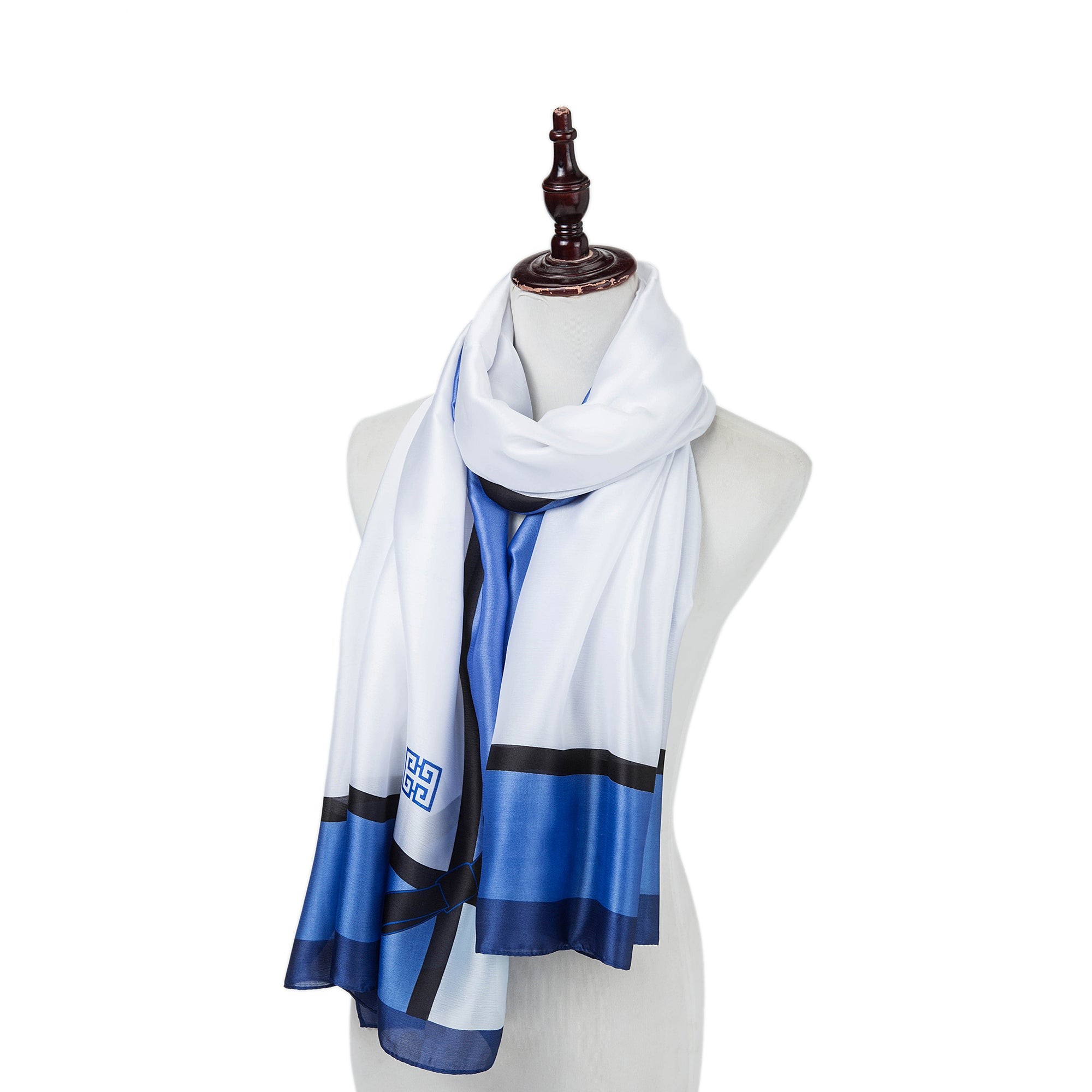 Étole de Soie White Blue Florina Bleu 100% Soie 180x90cm