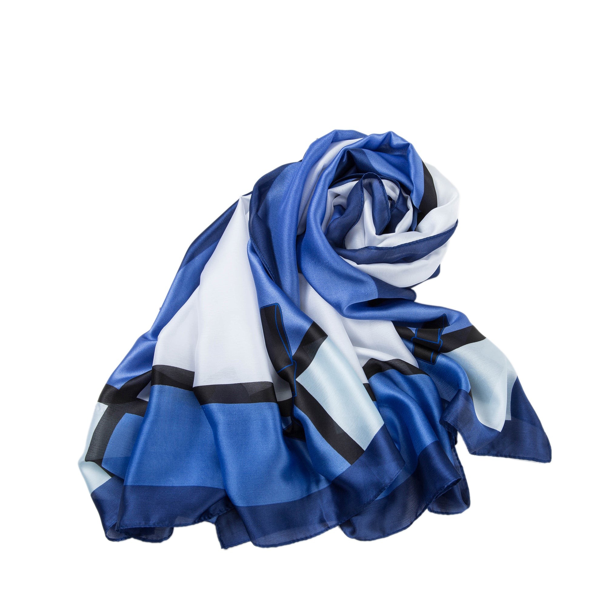 Étole de Soie White Blue Florina Bleu 100% Soie 180x90cm