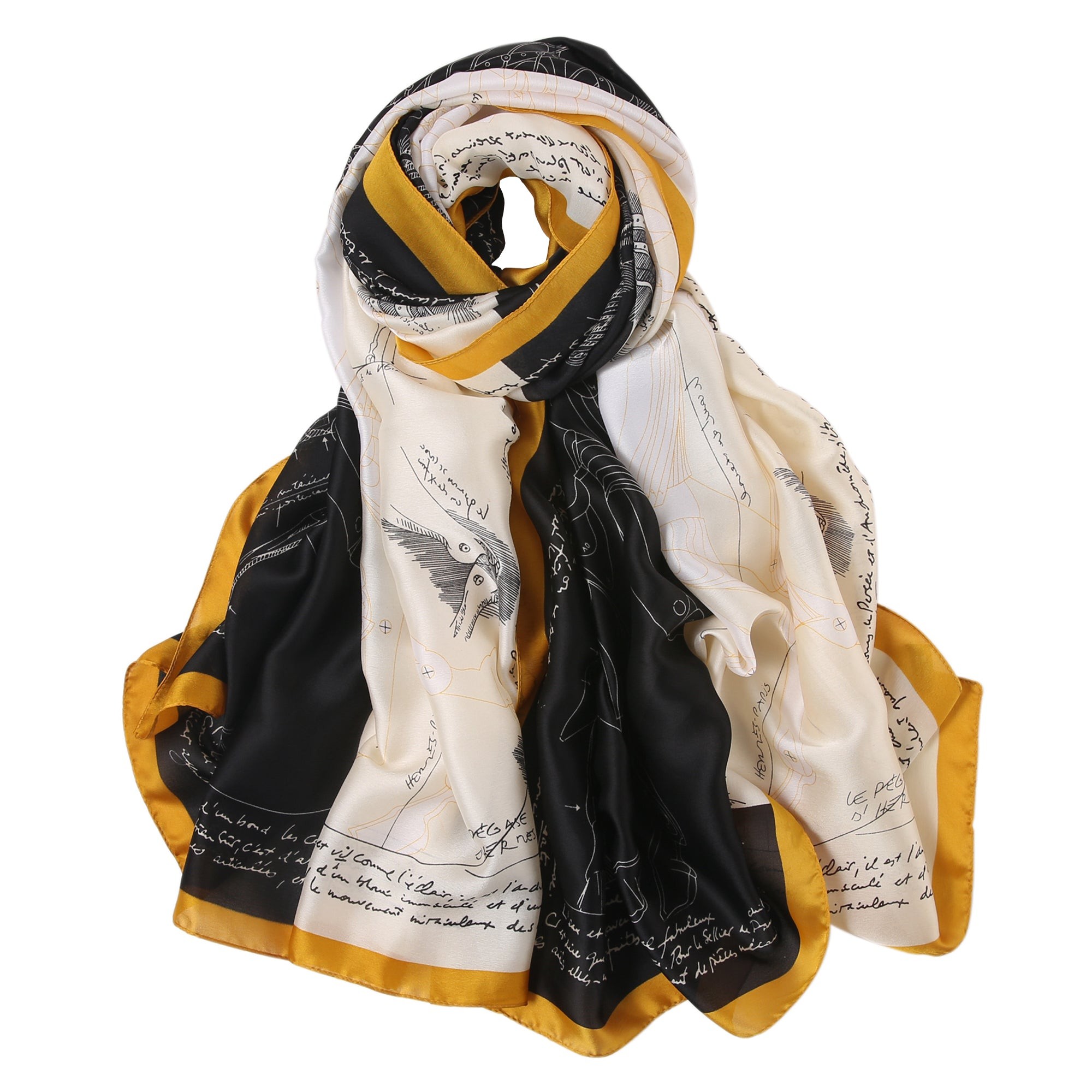 Etole de Soie Winged Florina Noir 100% Soie 180x90cm