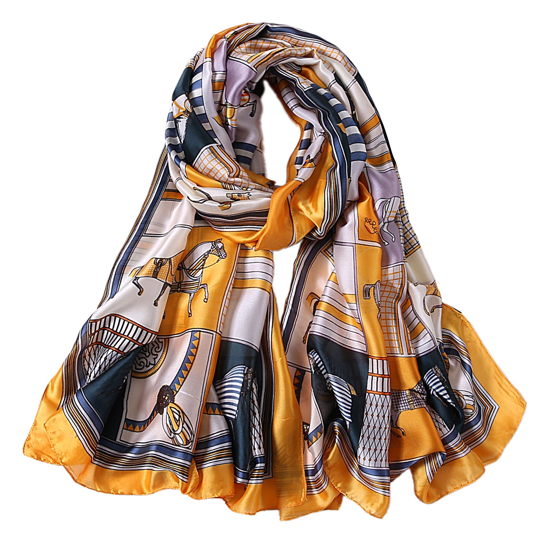Étole de Soie Yellow Horse Jaune 100% Soie 180x90cm