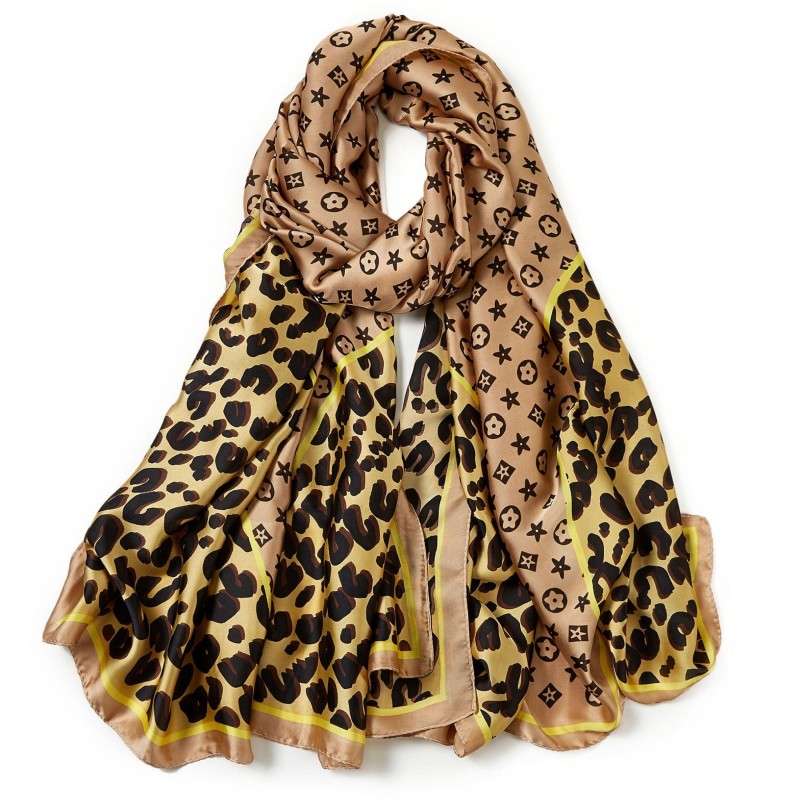 Foulard touché soie PANTER CORNER marron
