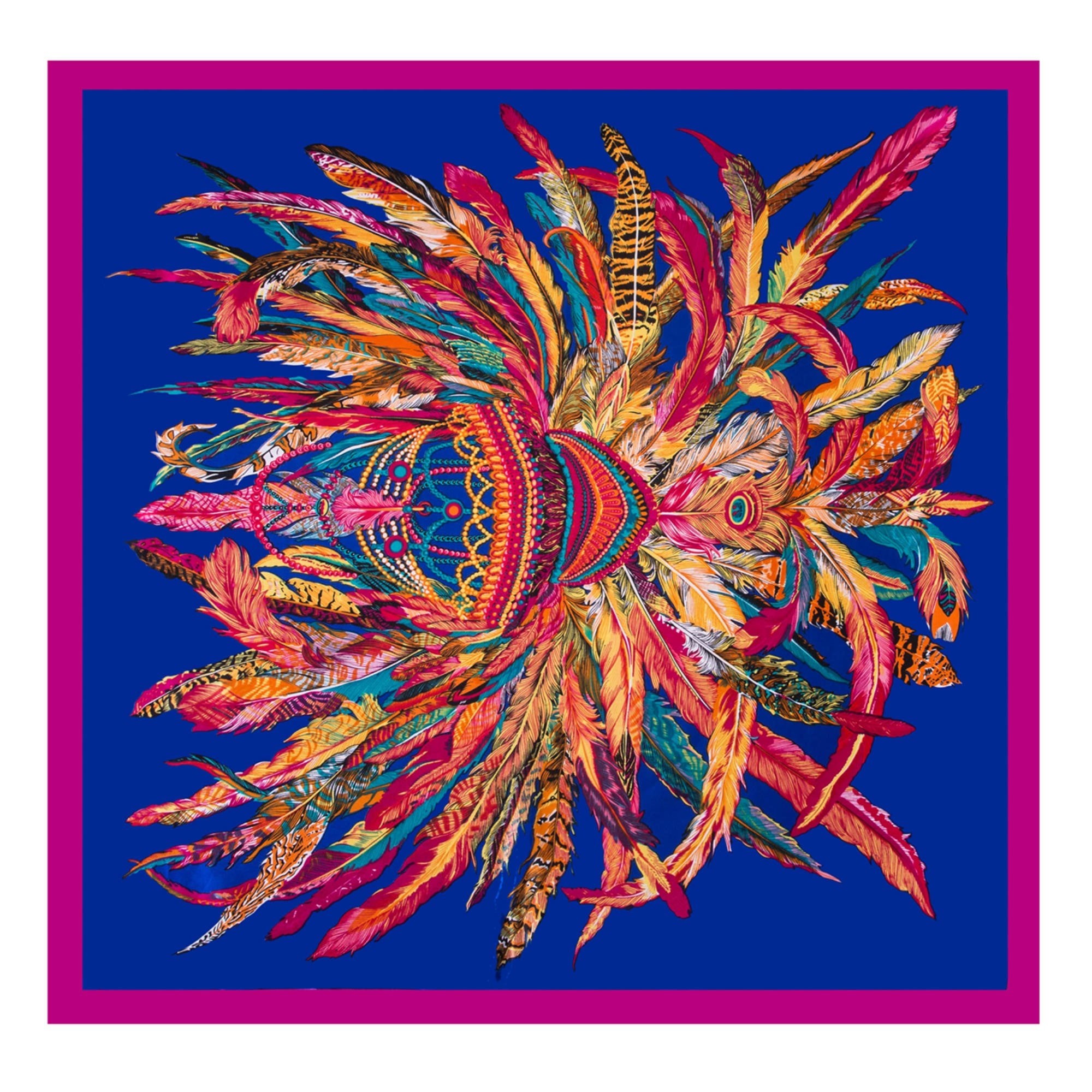 Grand carré de Soie Blue Fuschia Zoé Bleu 100% Soie 90x90cm