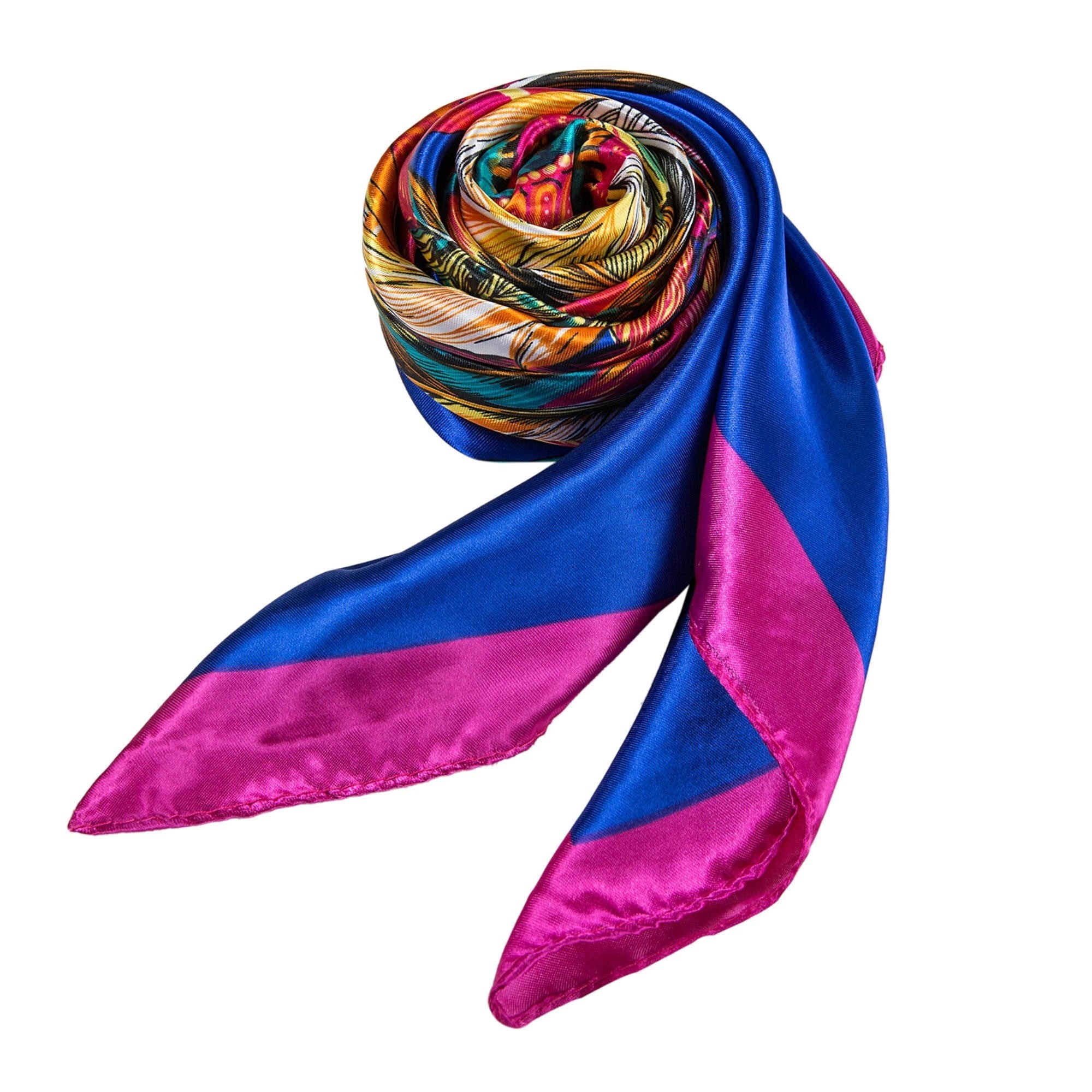 Grand carré de Soie Blue Fuschia Zoé Bleu 100% Soie 90x90cm