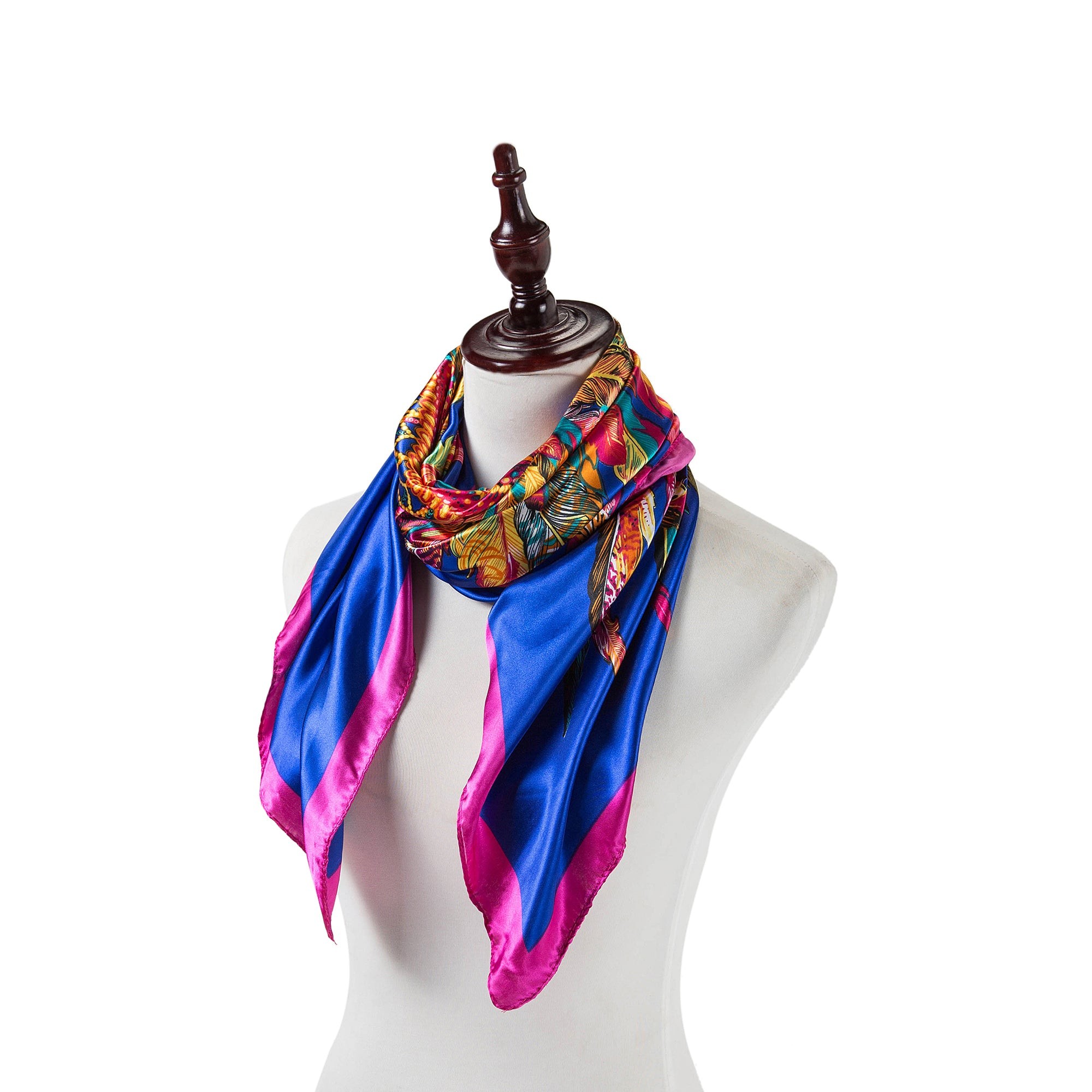 Grand carré de Soie Blue Fuschia Zoé Bleu 100% Soie 90x90cm