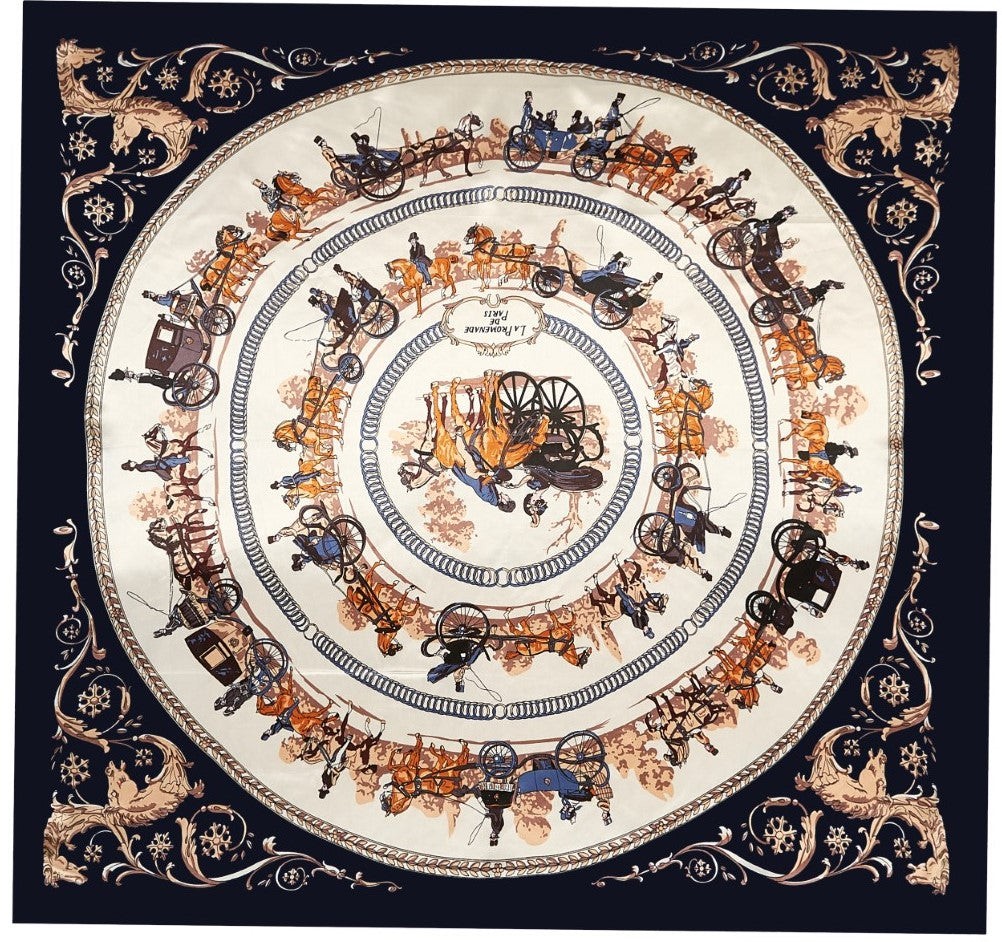 Grand carré de Soie Blue Horse Zoé Marine 100% Soie 90x90cm