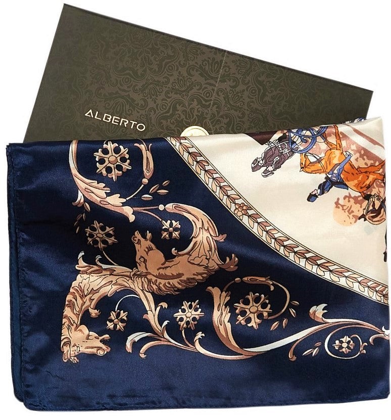 Grand carré de Soie Blue Horse Zoé Marine 100% Soie 90x90cm