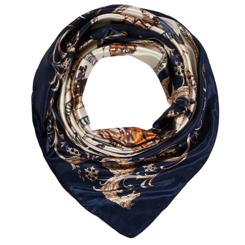 Grand carré de Soie Blue Horse Zoé Marine 100% Soie 90x90cm