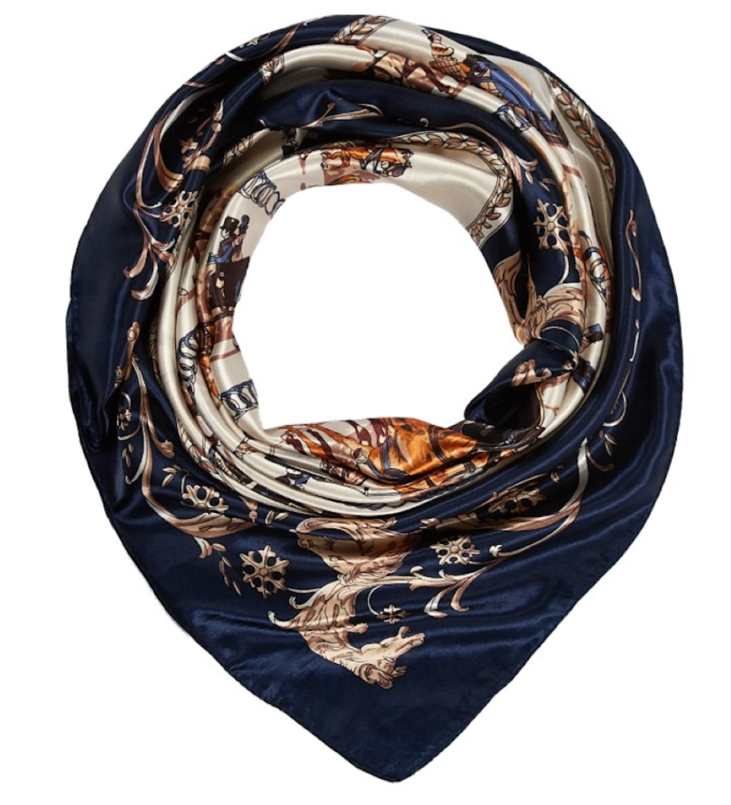 Grand carré de Soie Blue Horse Zoé Marine 100% Soie 90x90cm