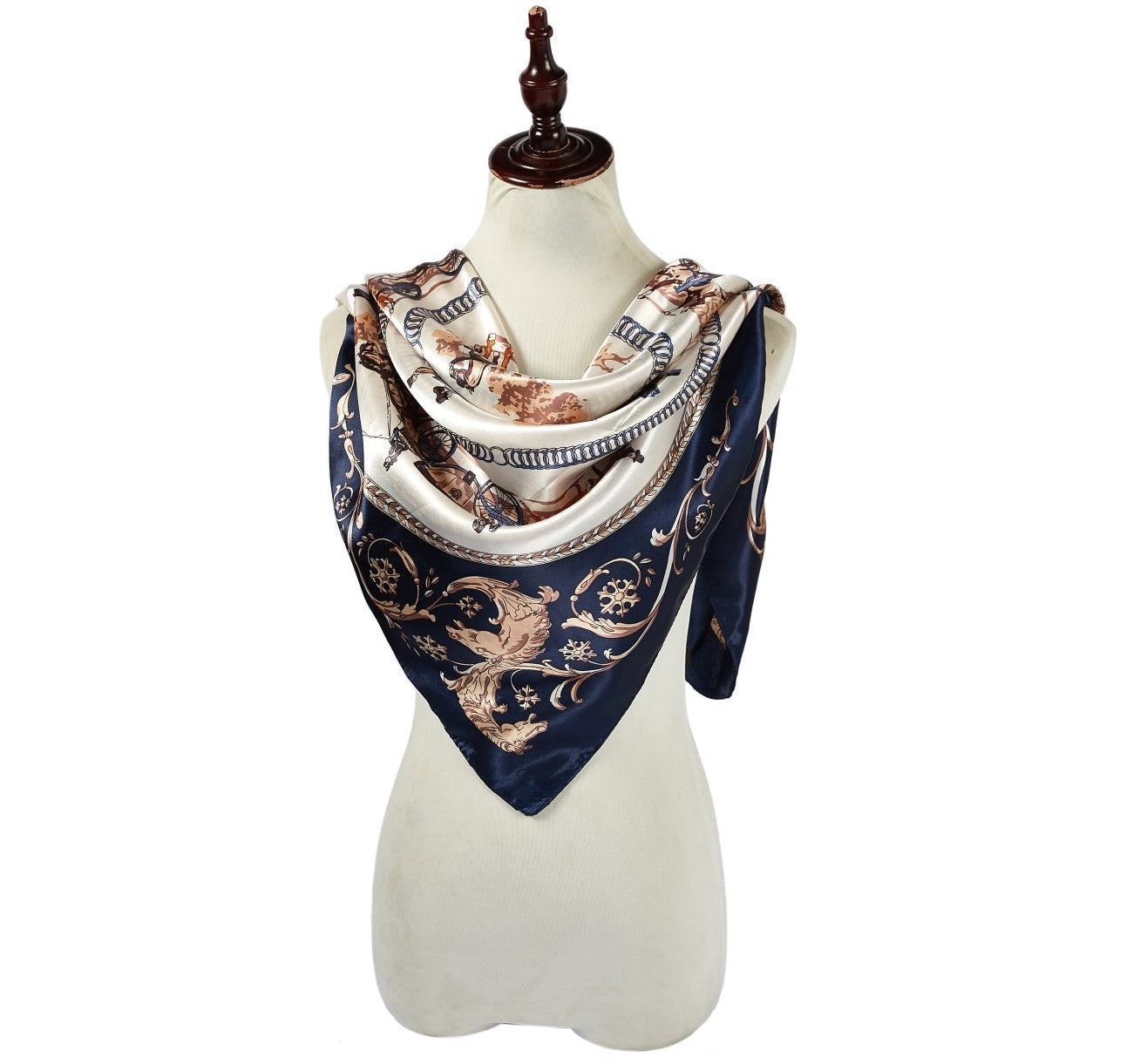 Grand carré de Soie Blue Horse Zoé Marine 100% Soie 90x90cm