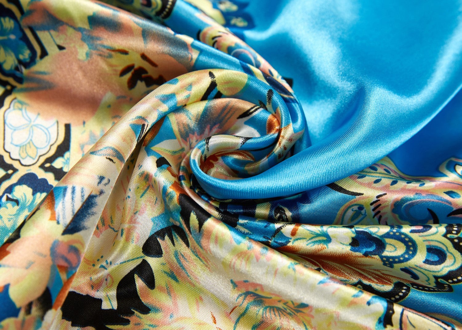 Grand carré de Soie Blue India Zoé Turquoise 100% Soie 90x90cm