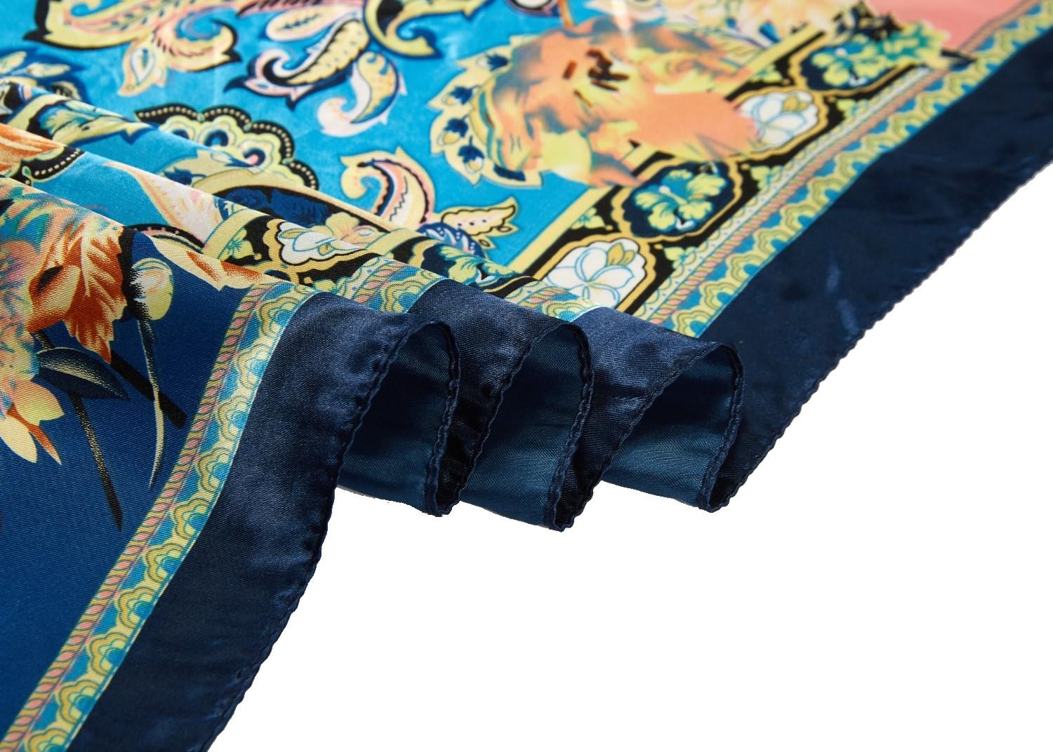 Grand carré de Soie Blue India Zoé Turquoise 100% Soie 90x90cm