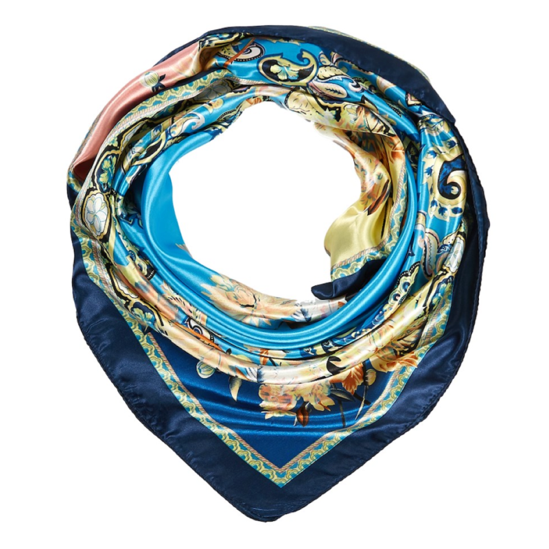 Grand carré de Soie Blue India Zoé Turquoise 100% Soie 90x90cm