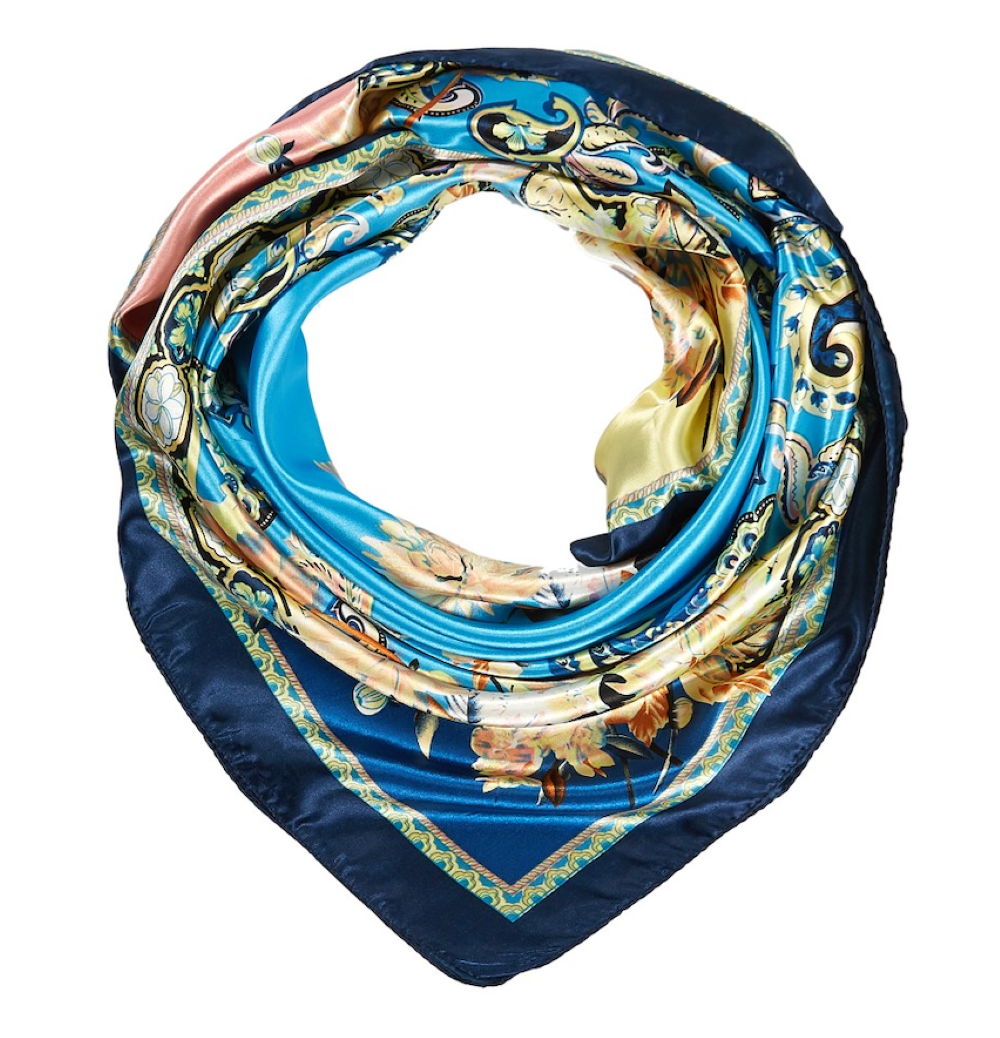 Grand carré de Soie Blue India Zoé Turquoise 100% Soie 90x90cm