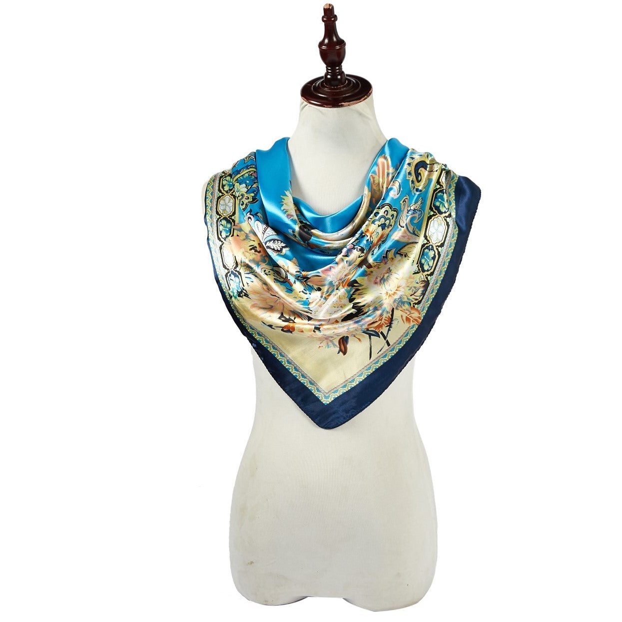 Grand carré de Soie Blue India Zoé Turquoise 100% Soie 90x90cm