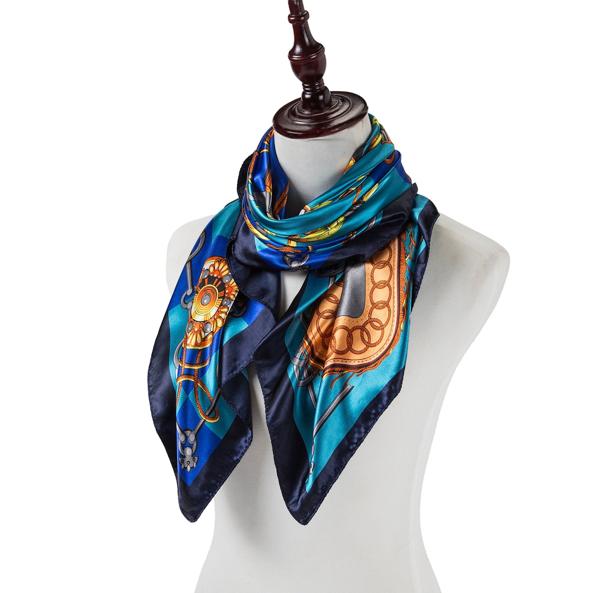 Grand carré de Soie Blue Navy Zoé Bleu 100% Soie 90x90cm
