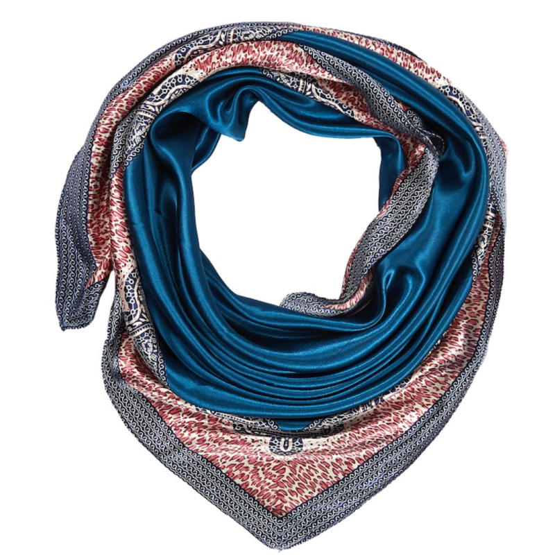 Grand carré de Soie Blue Plain Zoé Bleu 100% Soie 90x90cm