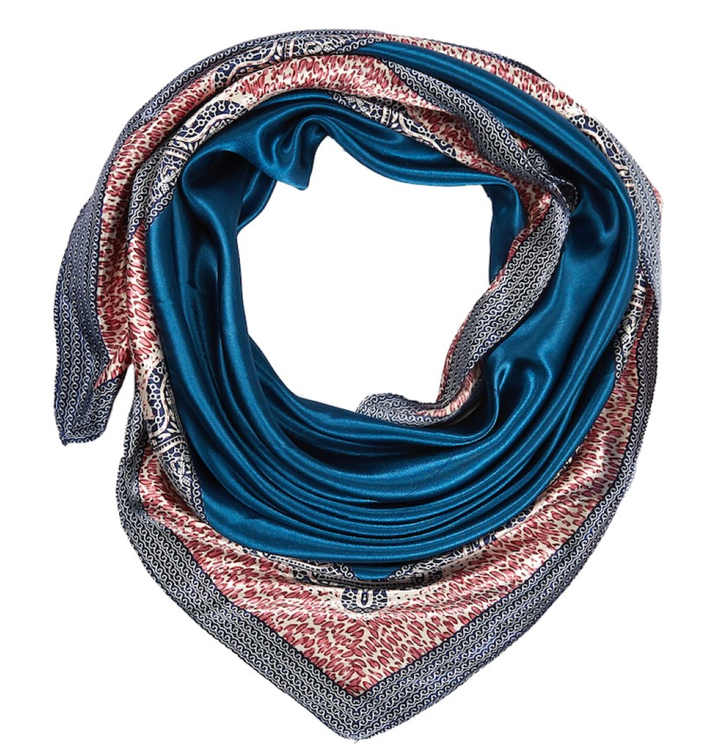 Grand carré de Soie Blue Plain Zoé Bleu 100% Soie 90x90cm