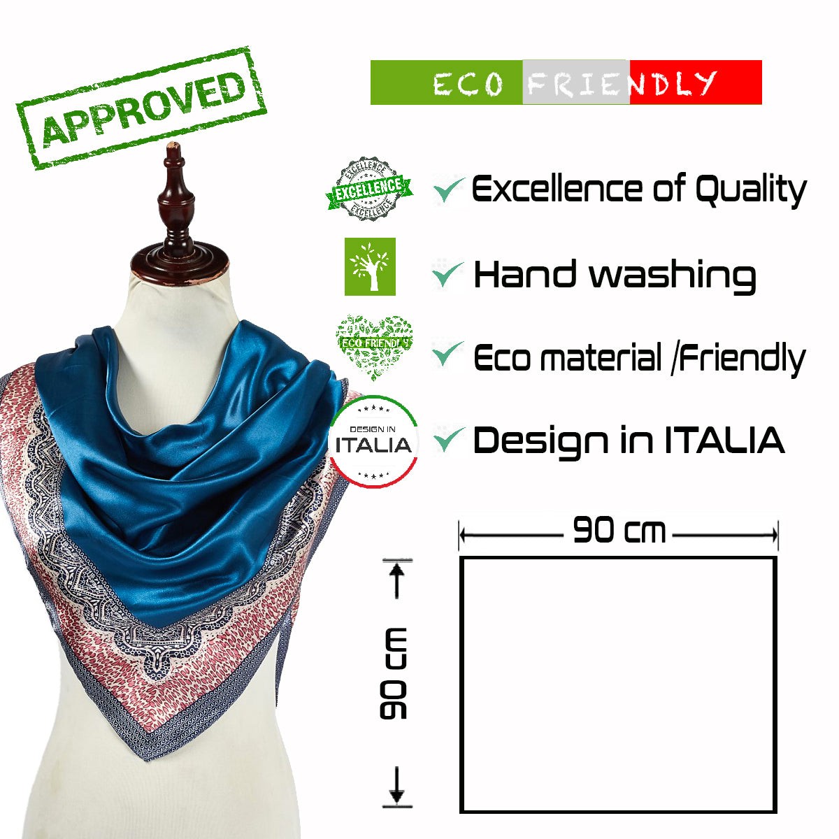 Grand carré de Soie Blue Plain Zoé Bleu 100% Soie 90x90cm