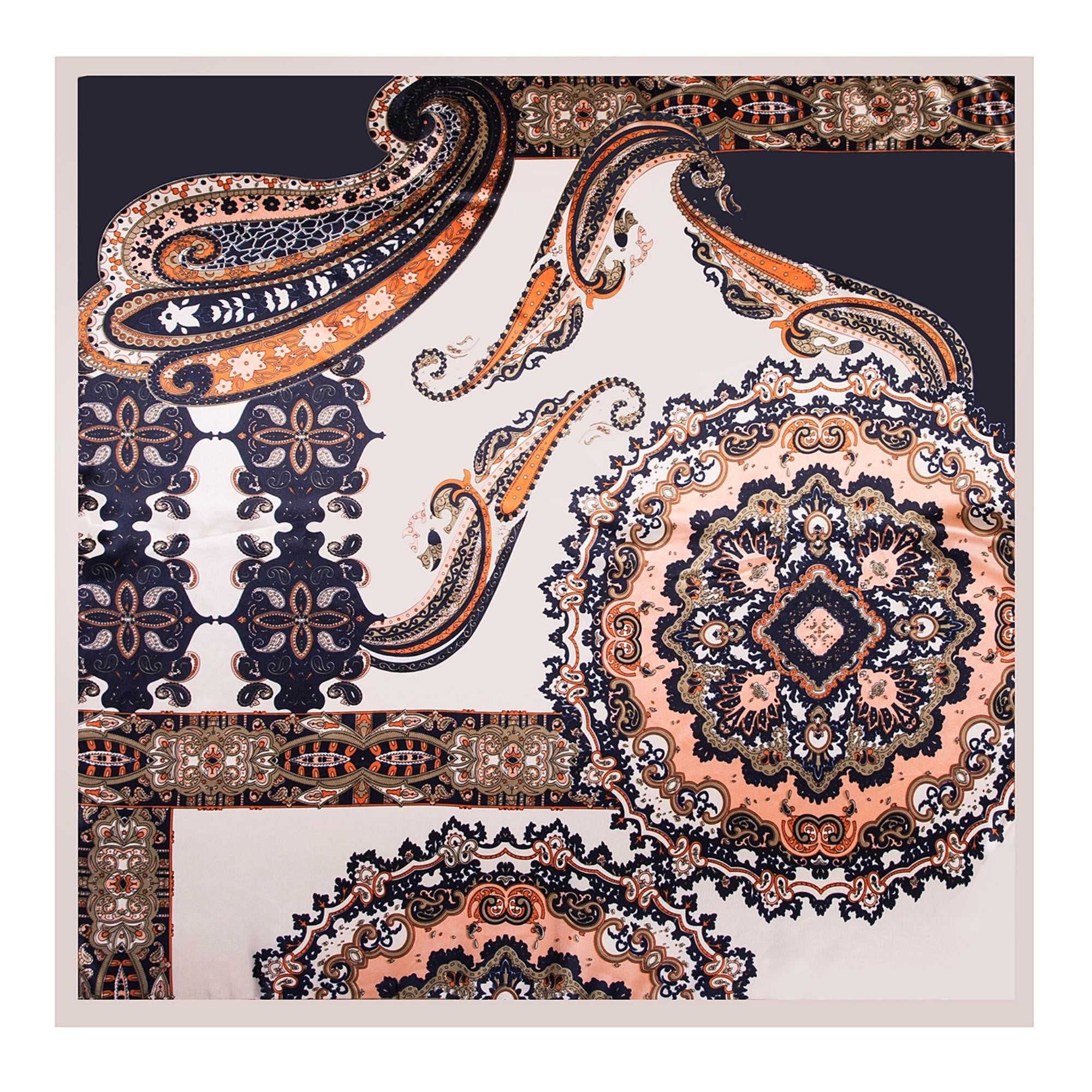 Grand carré de Soie Brown Cream Zoé Multi couleur 100% Soie 90x90cm