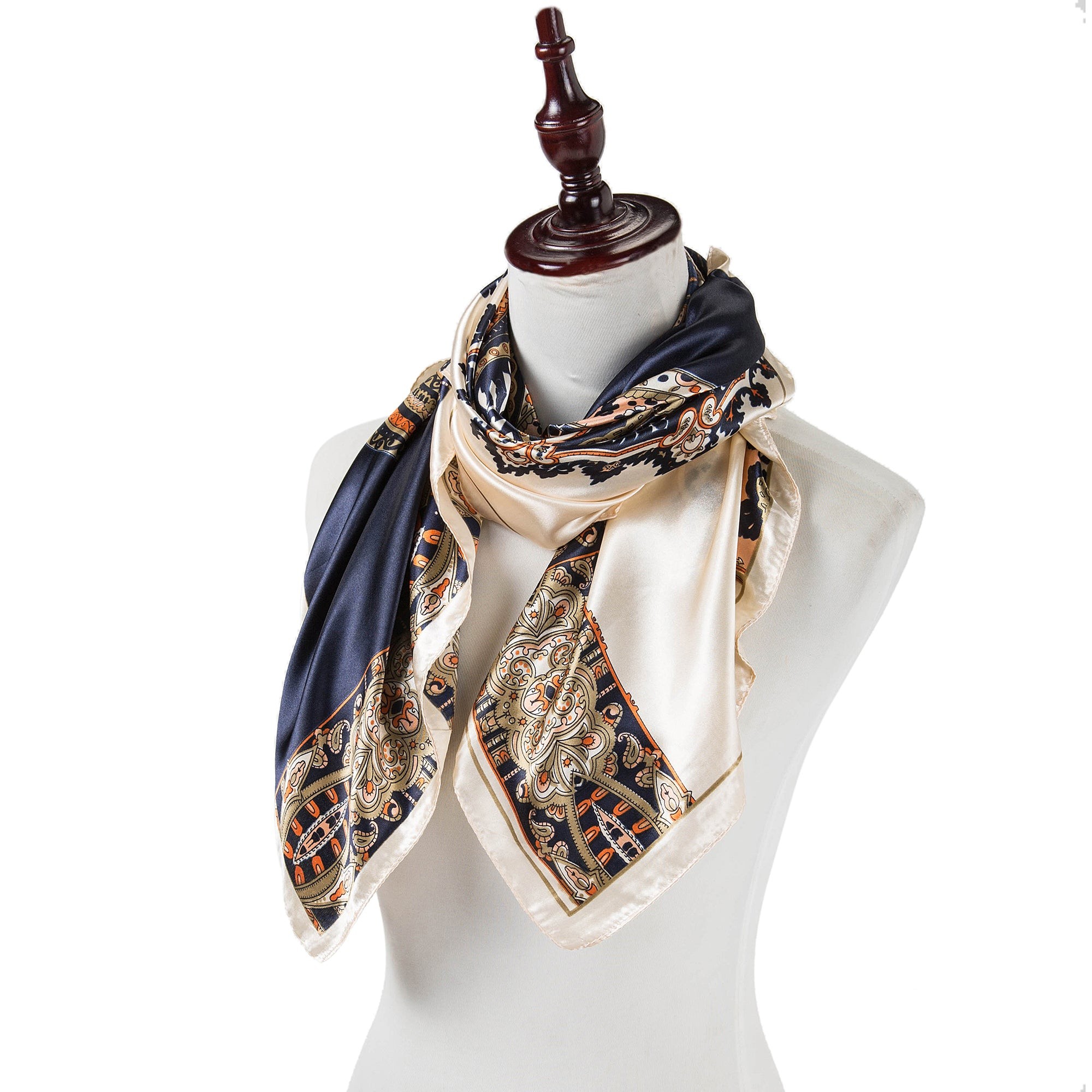 Grand carré de Soie Brown Cream Zoé Multi couleur 100% Soie 90x90cm