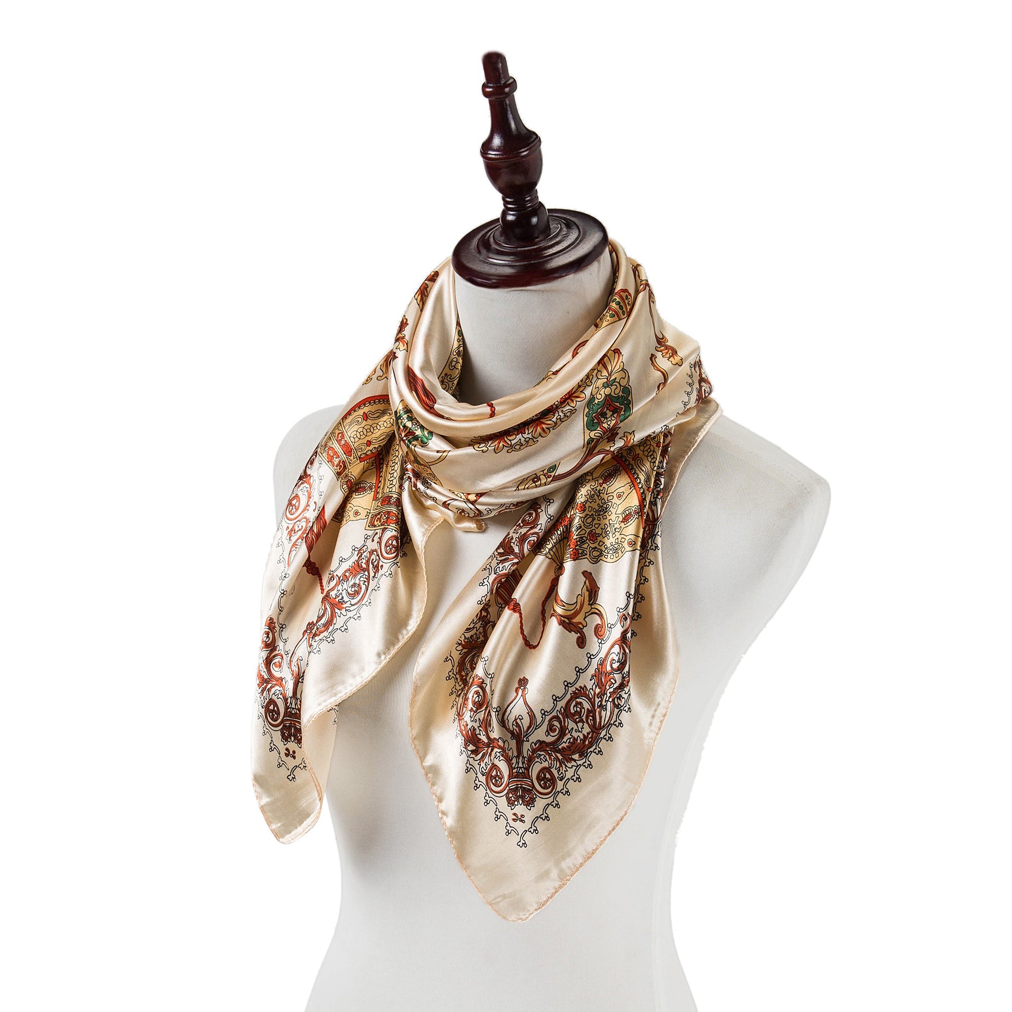 Grand carré de Soie Cream Brown Zoé Beige 100% Soie 90x90cm