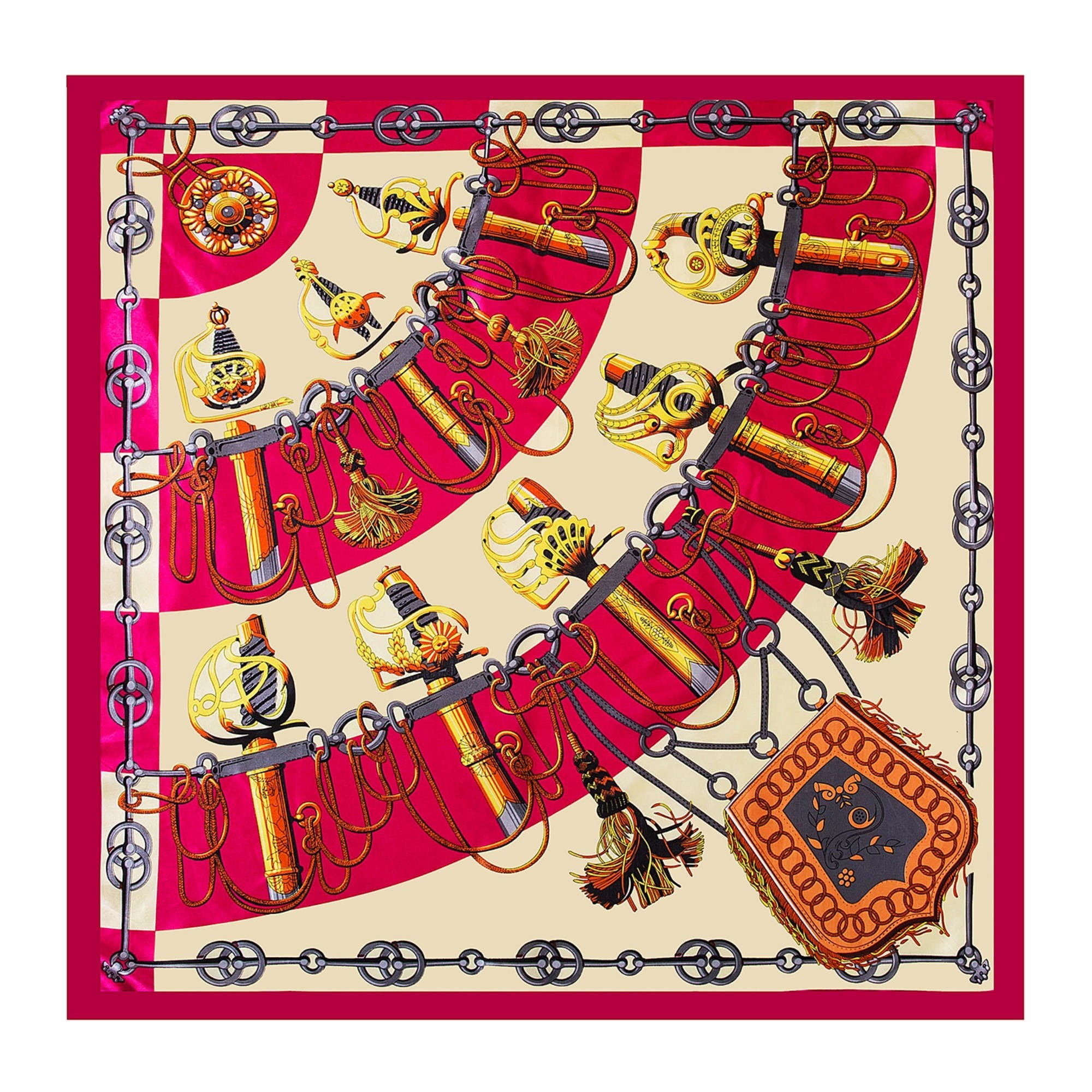 Grand carré de Soie Cream Fuschia Zoé Rose 100% Soie 90x90cm