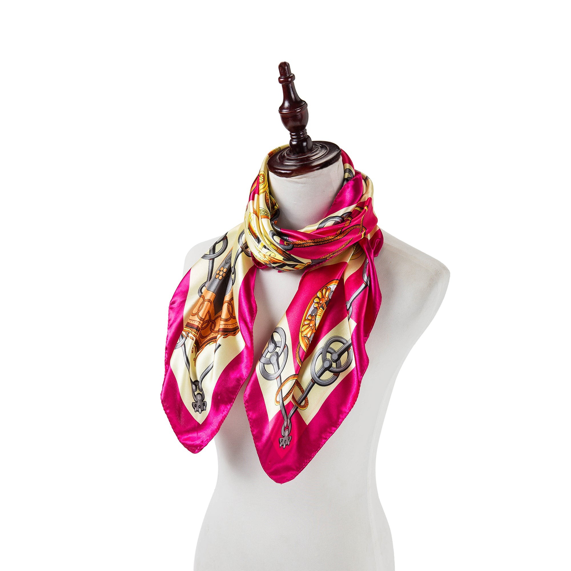 Grand carré de Soie Cream Fuschia Zoé Rose 100% Soie 90x90cm