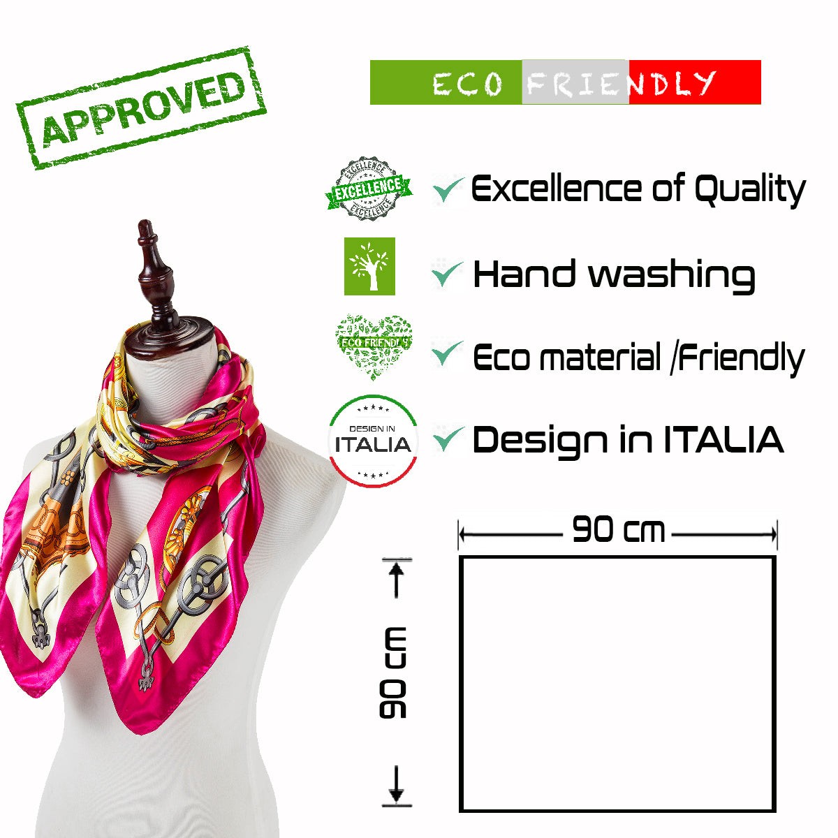 Grand carré de Soie Cream Fuschia Zoé Rose 100% Soie 90x90cm