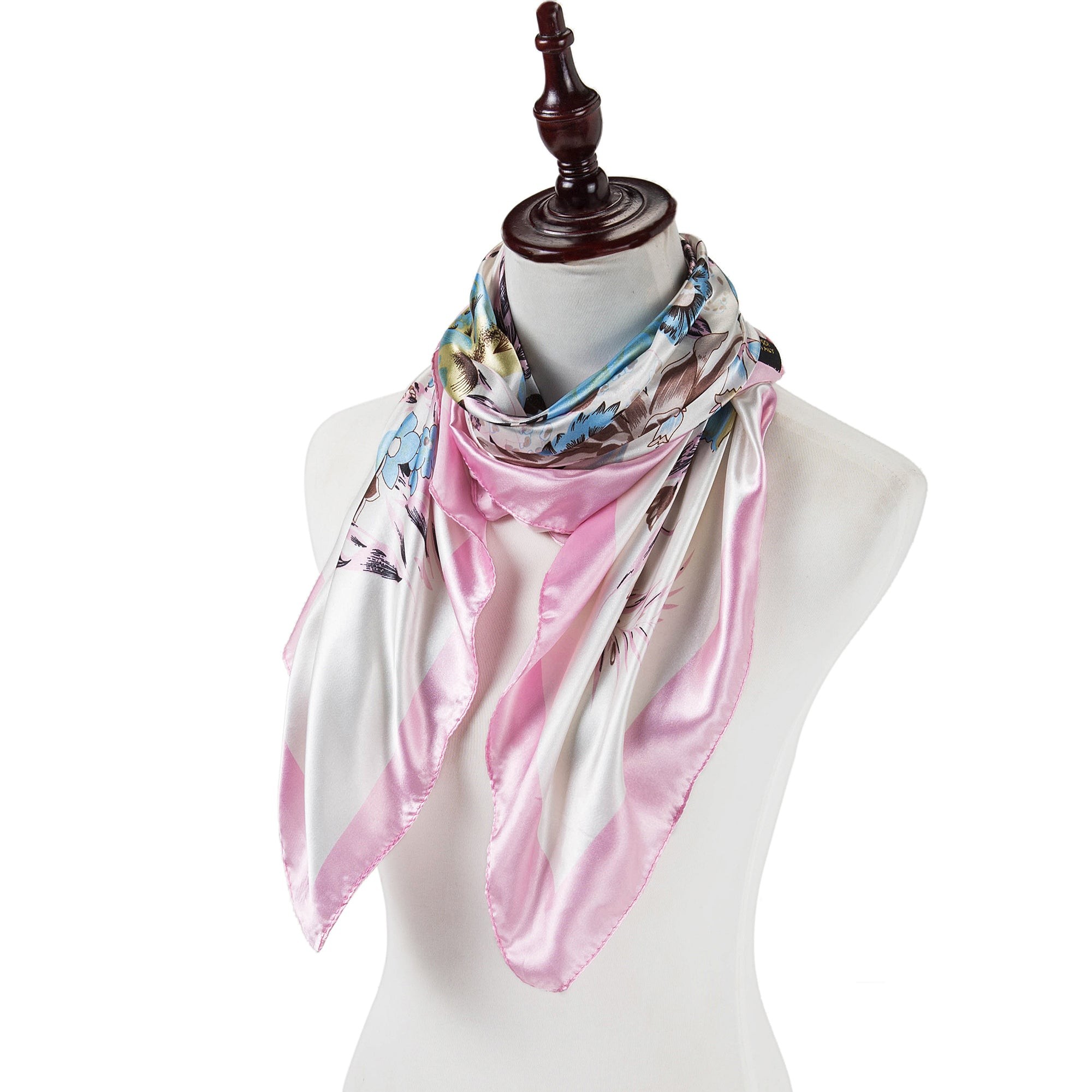 Grand carré de Soie Cream Soft Pink Zoé Rose 100% Soie 90x90cm