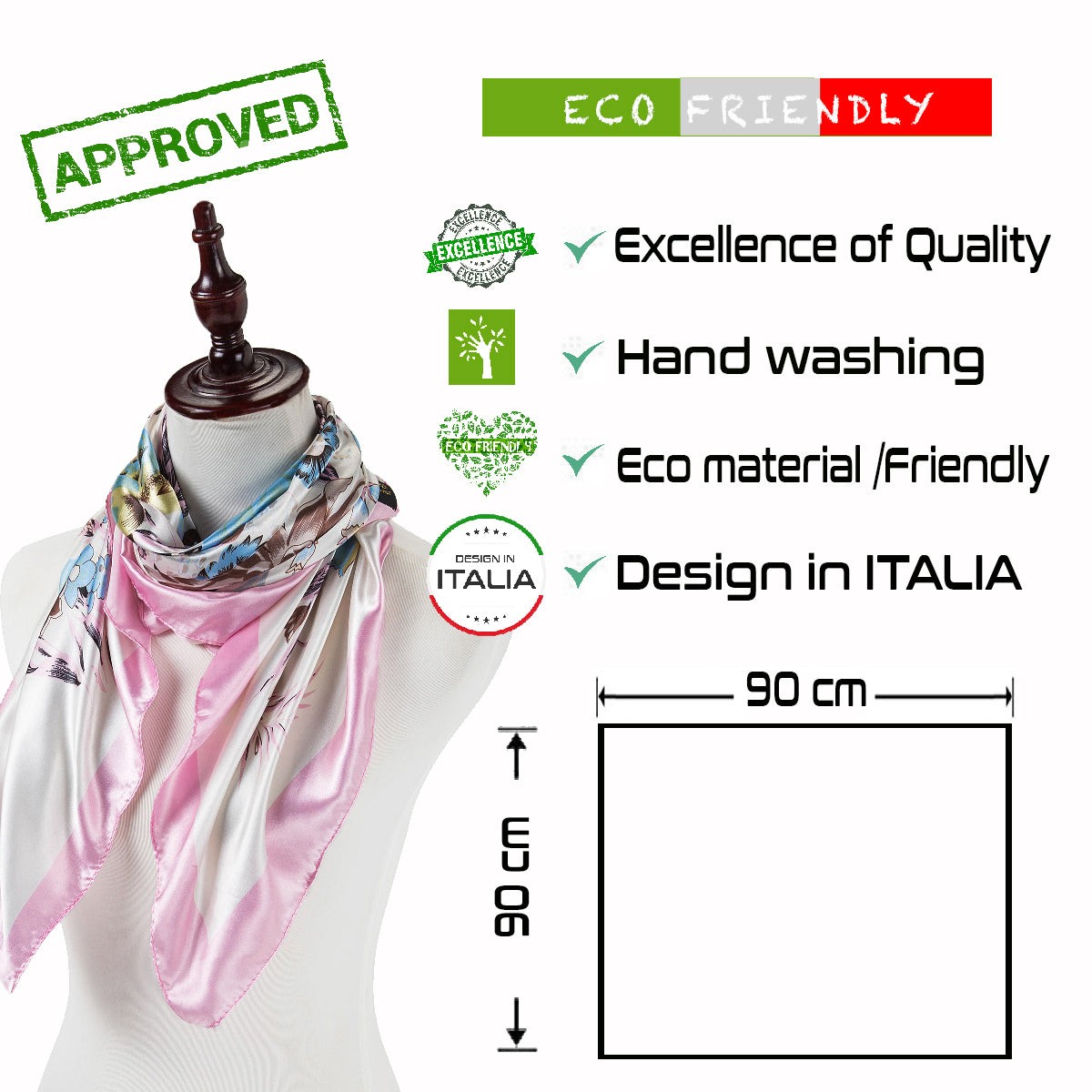 Grand carré de Soie Cream Soft Pink Zoé Rose 100% Soie 90x90cm