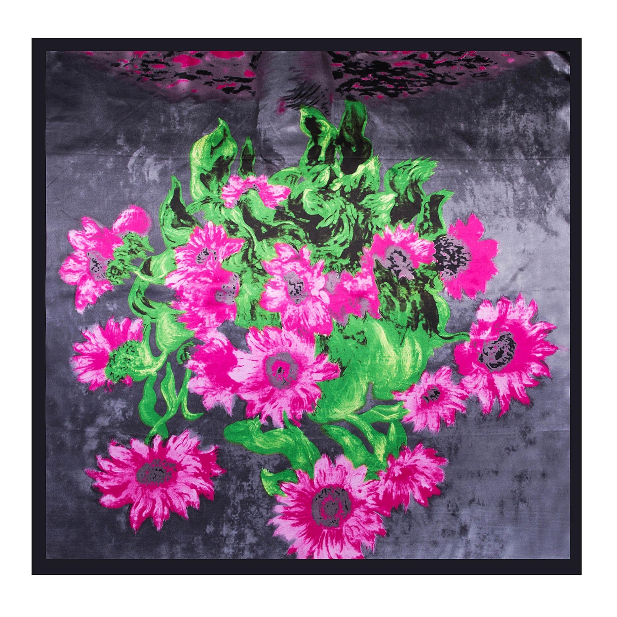 Grand carré de Soie Flora Grey Zoé Gris 100% Soie 90x90cm