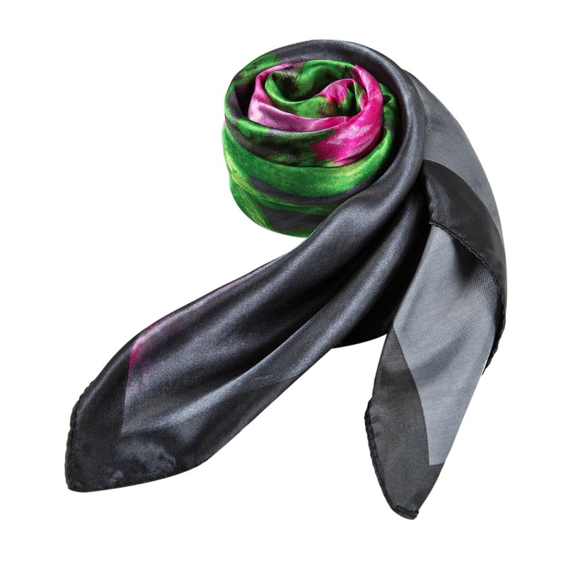 Grand carré de Soie Flora Grey Zoé Gris 100% Soie 90x90cm