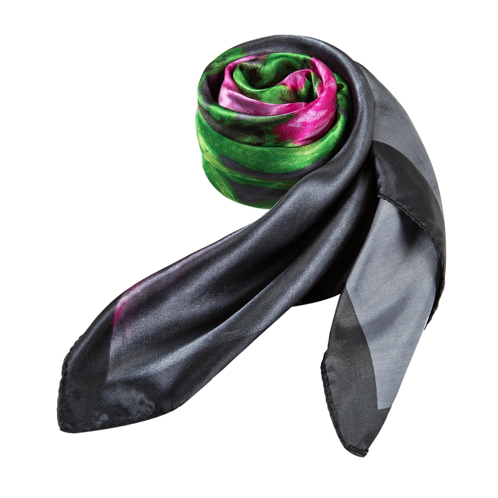 Grand carré de Soie Flora Grey Zoé Gris 100% Soie 90x90cm
