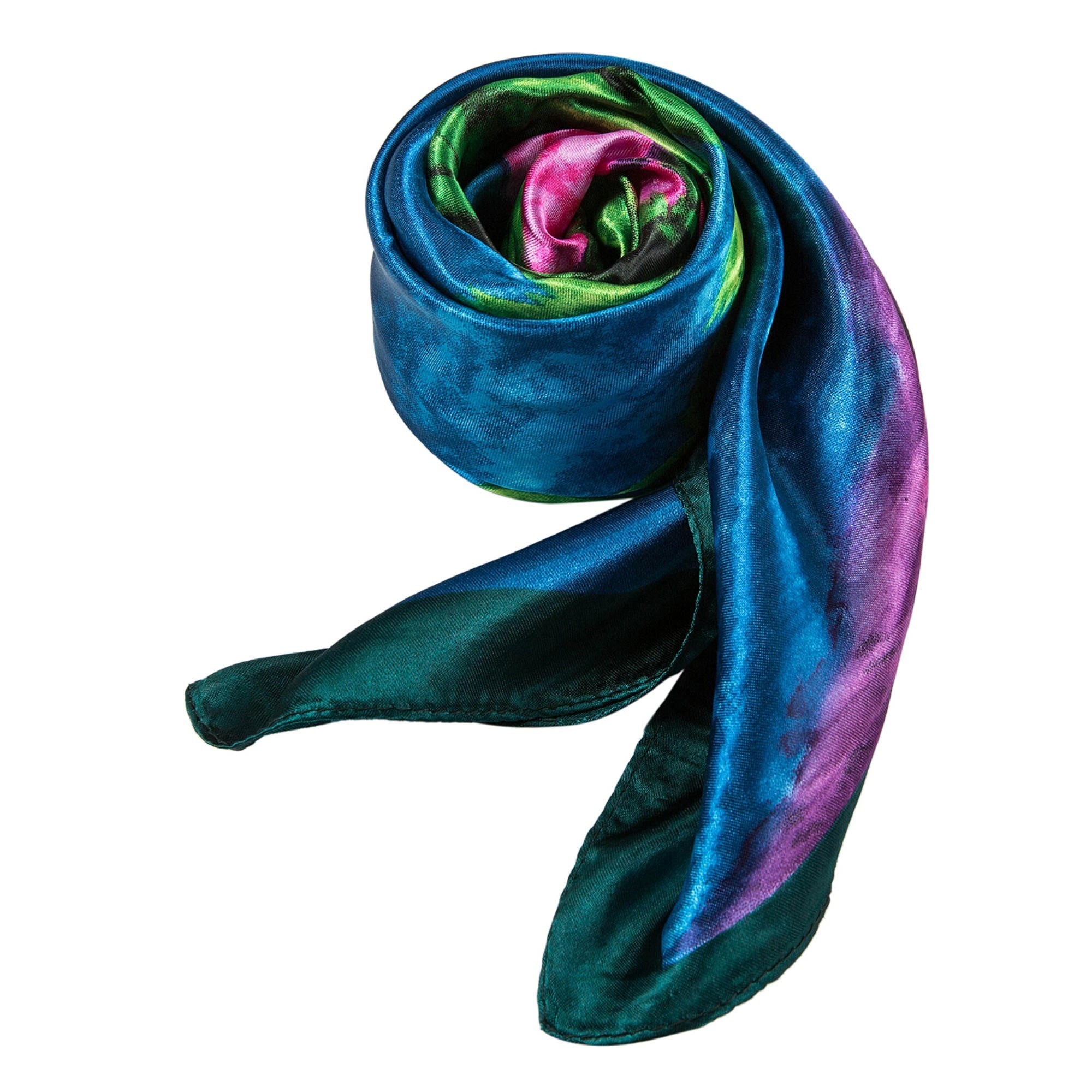 Grand carré de Soie Flora Pink Zoé Bleu 100% Soie 90x90cm
