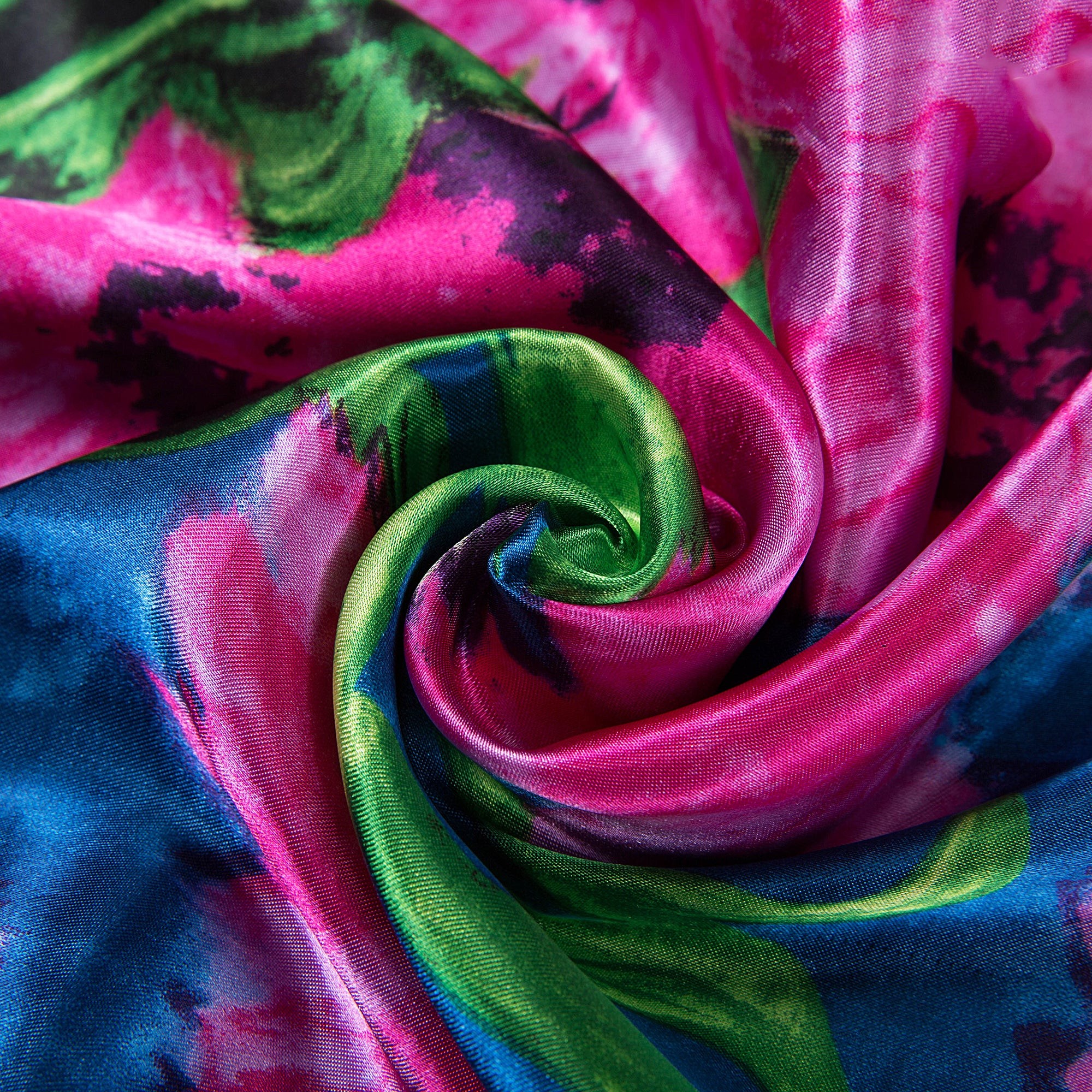 Grand carré de Soie Flora Pink Zoé Bleu 100% Soie 90x90cm