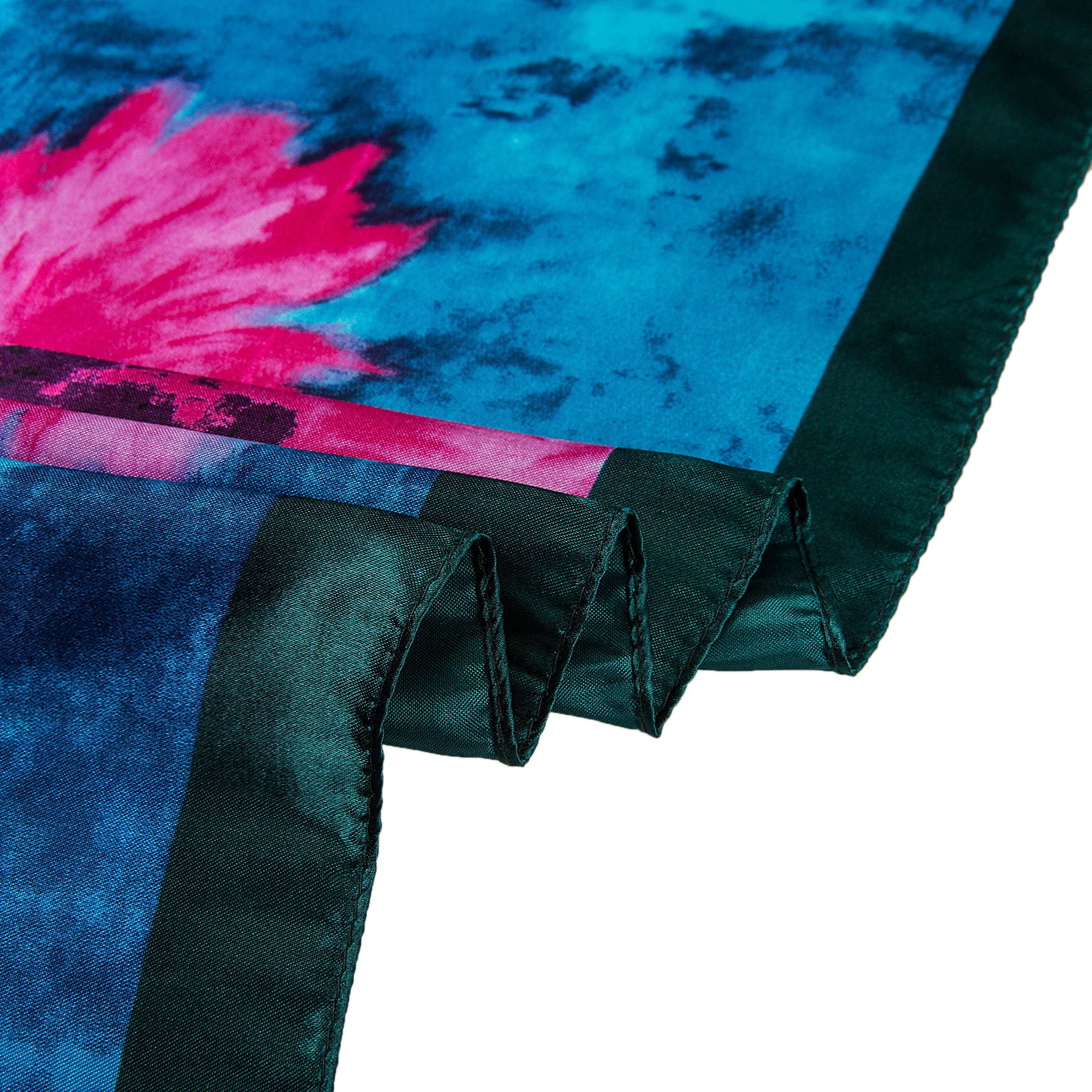 Grand carré de Soie Flora Pink Zoé Bleu 100% Soie 90x90cm