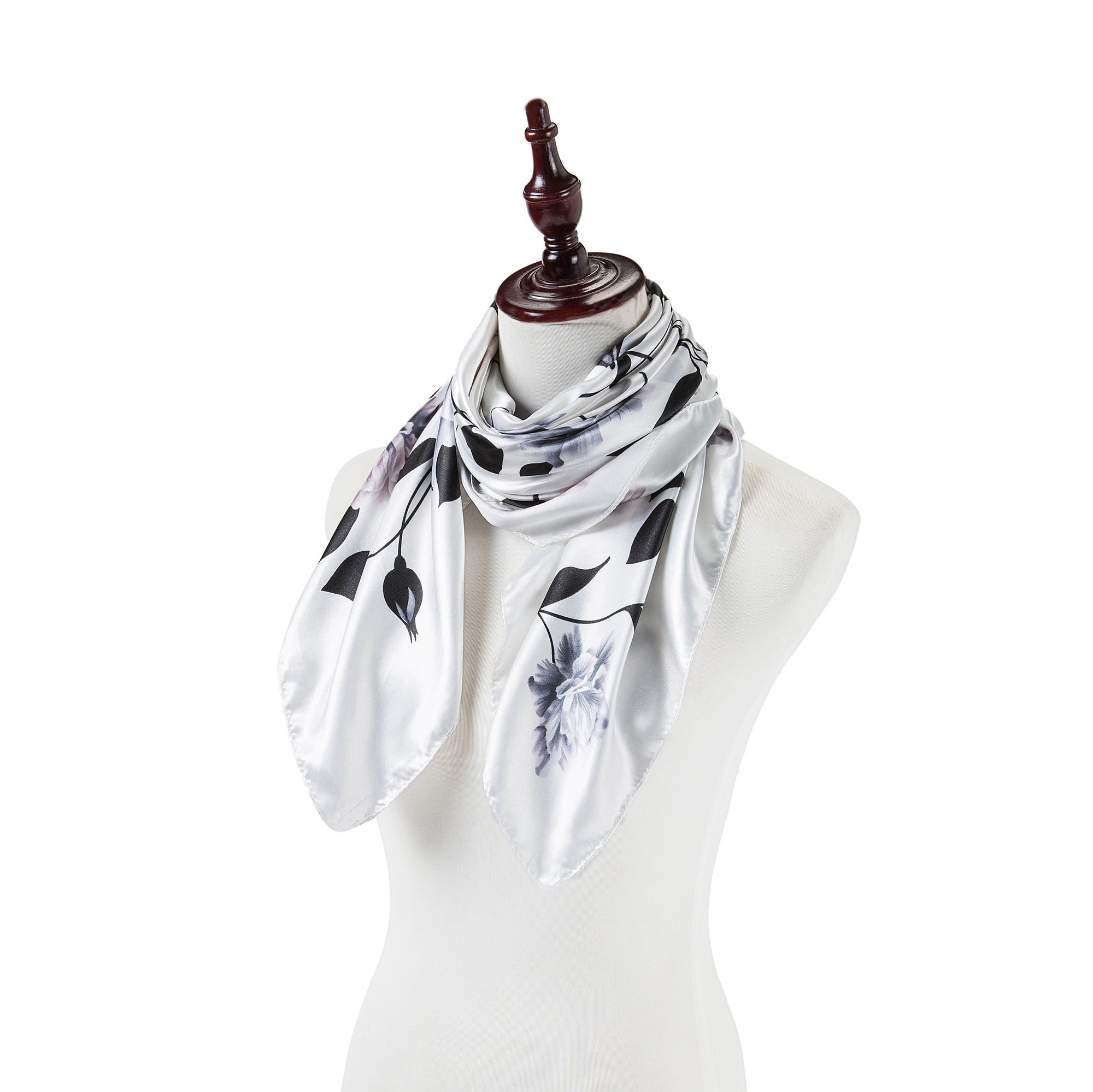 Grand carré de Soie Flora White Black Zoé
