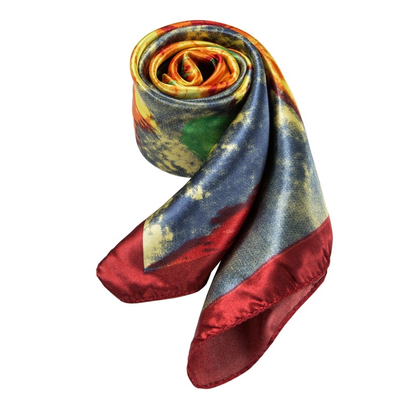 Grand carré de Soie Flora Yellow Red Zoé Chocolat 100% Soie 90x90cm