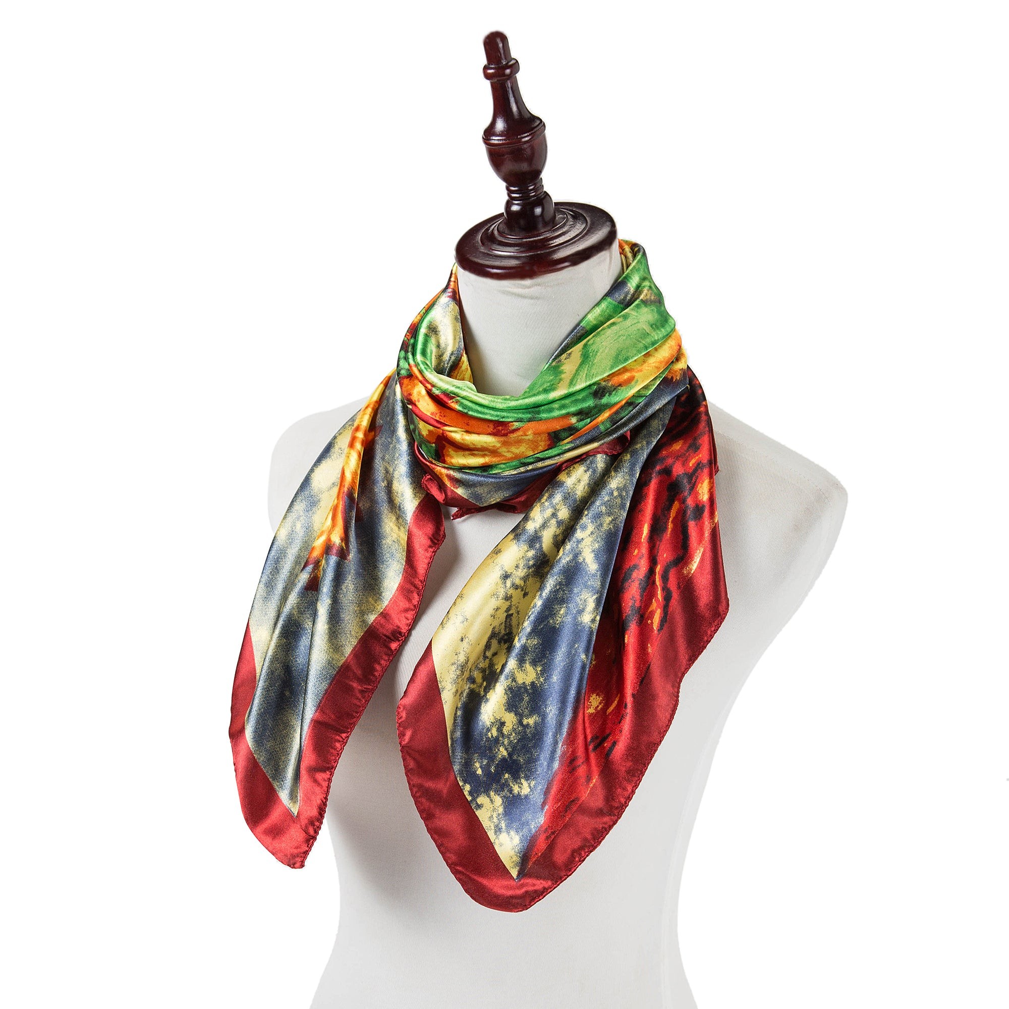 Grand carré de Soie Flora Yellow Red Zoé Chocolat 100% Soie 90x90cm