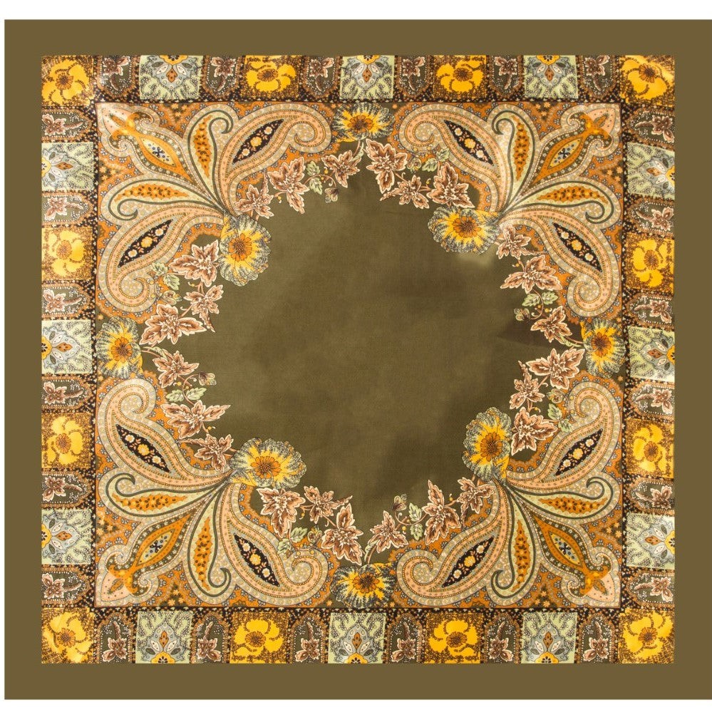 Grand carré de Soie Green India Zoé Vert 100% Soie 90x90cm